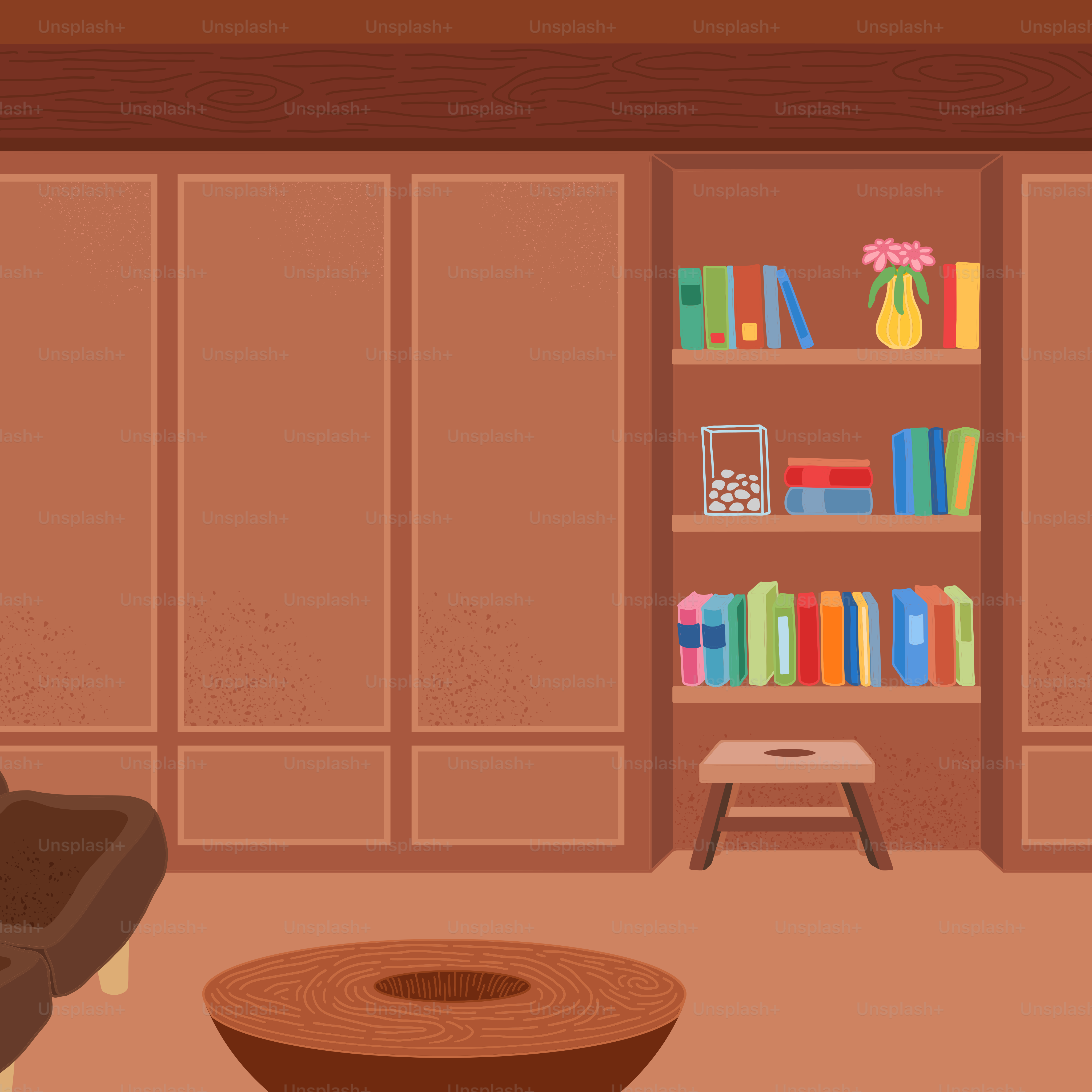 Ein Wohnzimmer voller Möbel und ein Bücherregal