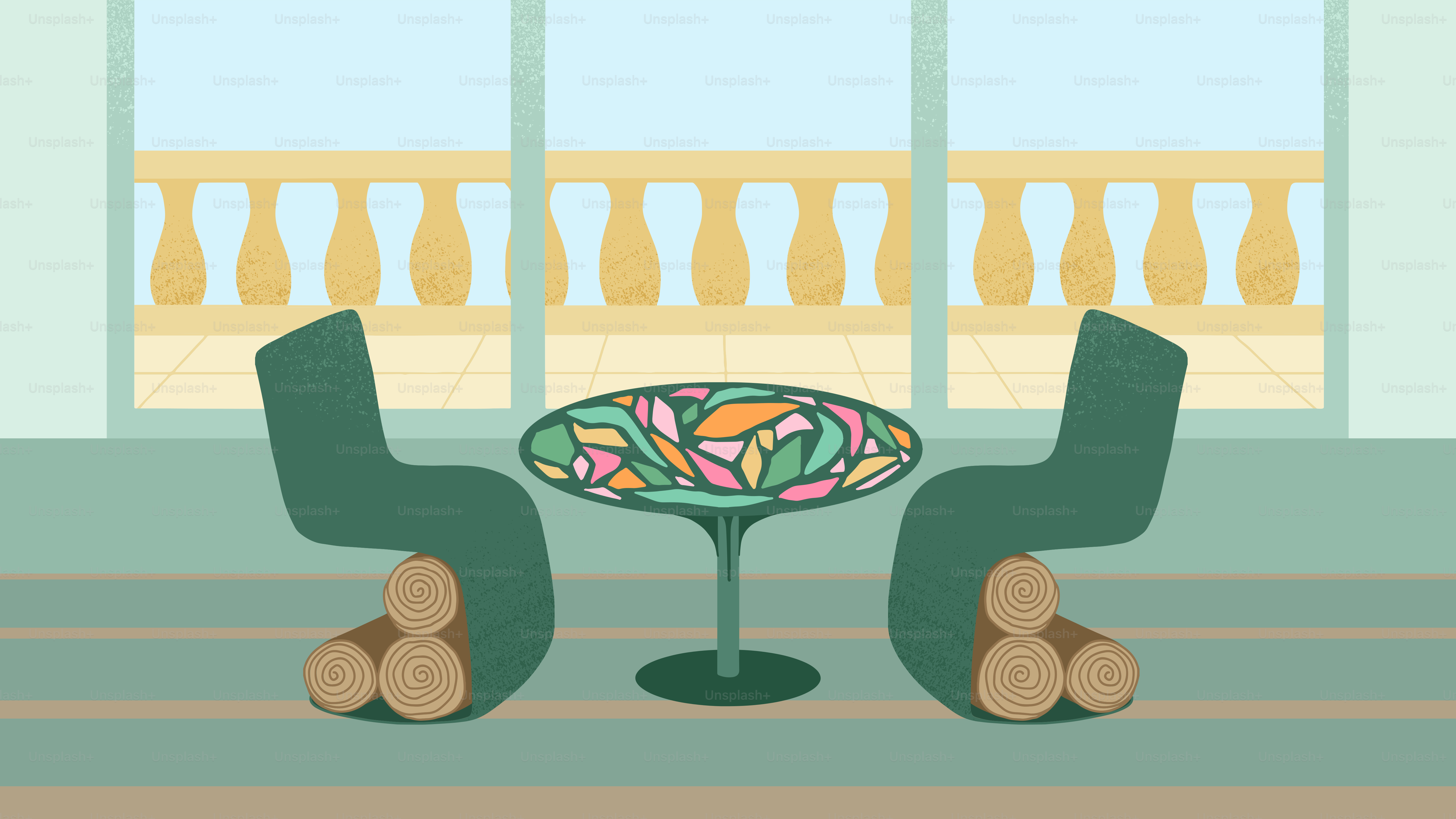 Dos sillas y una mesa en una habitación