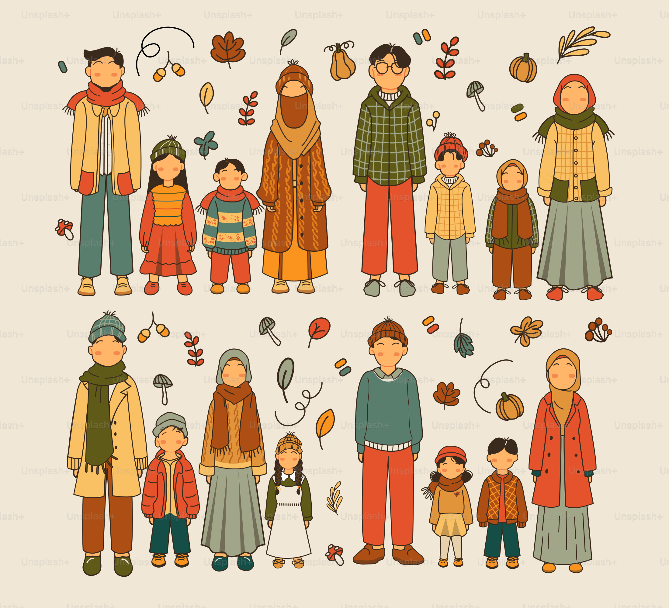 A cross stitch pattern of a family