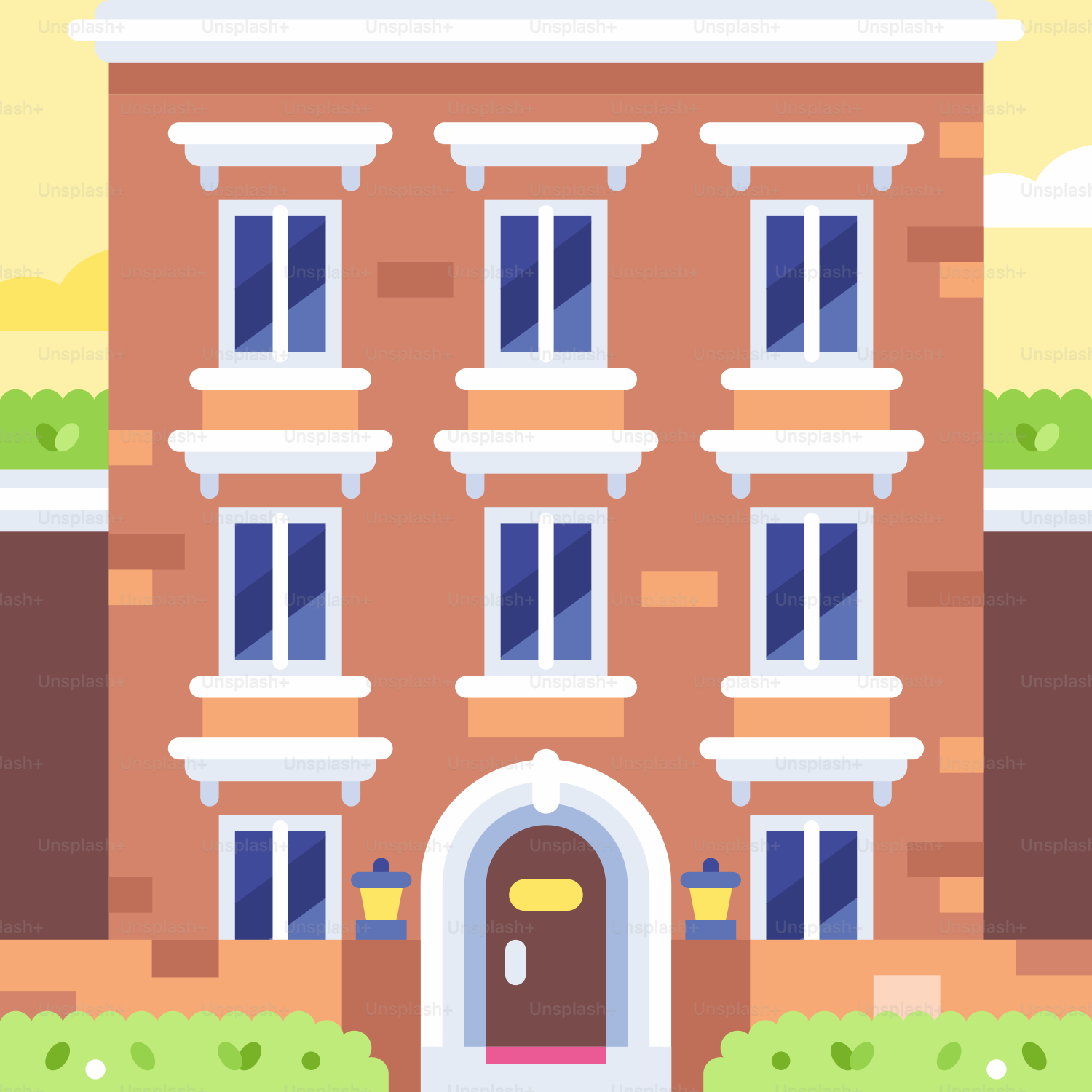 Un gran edificio de ladrillo con una puerta marrón