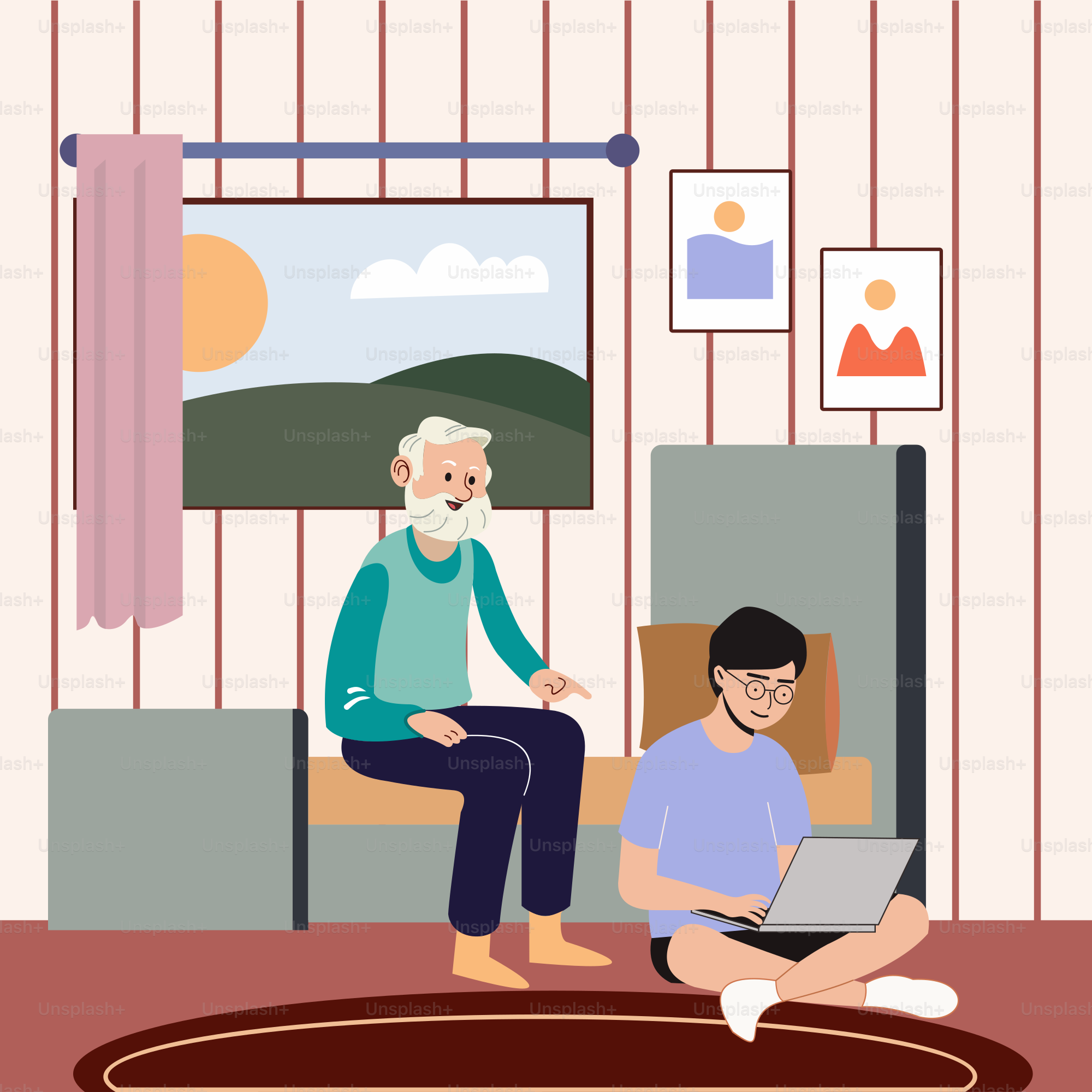 A man sitting on a chair with a laptop in front of him