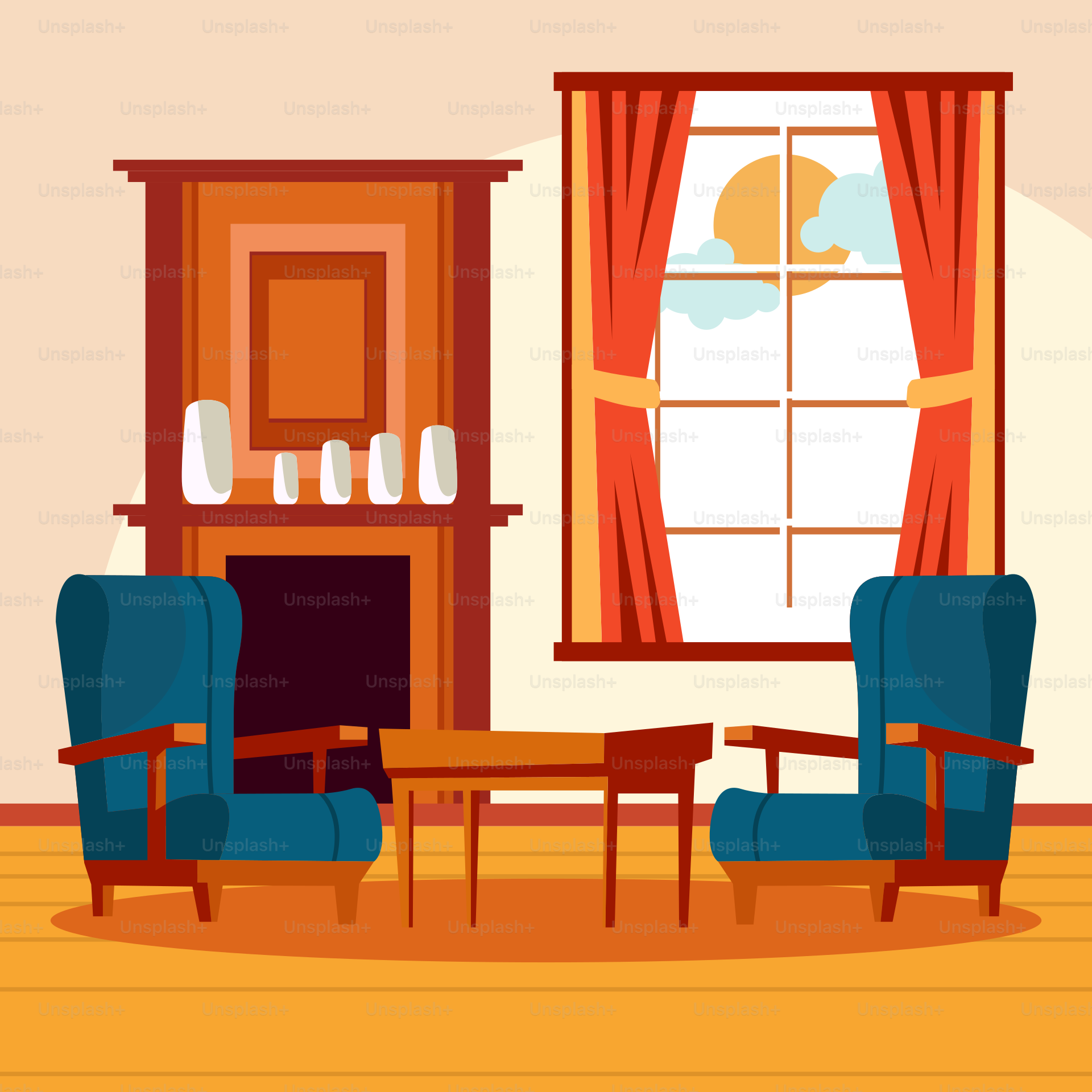 Una sala de estar llena de muebles y una chimenea