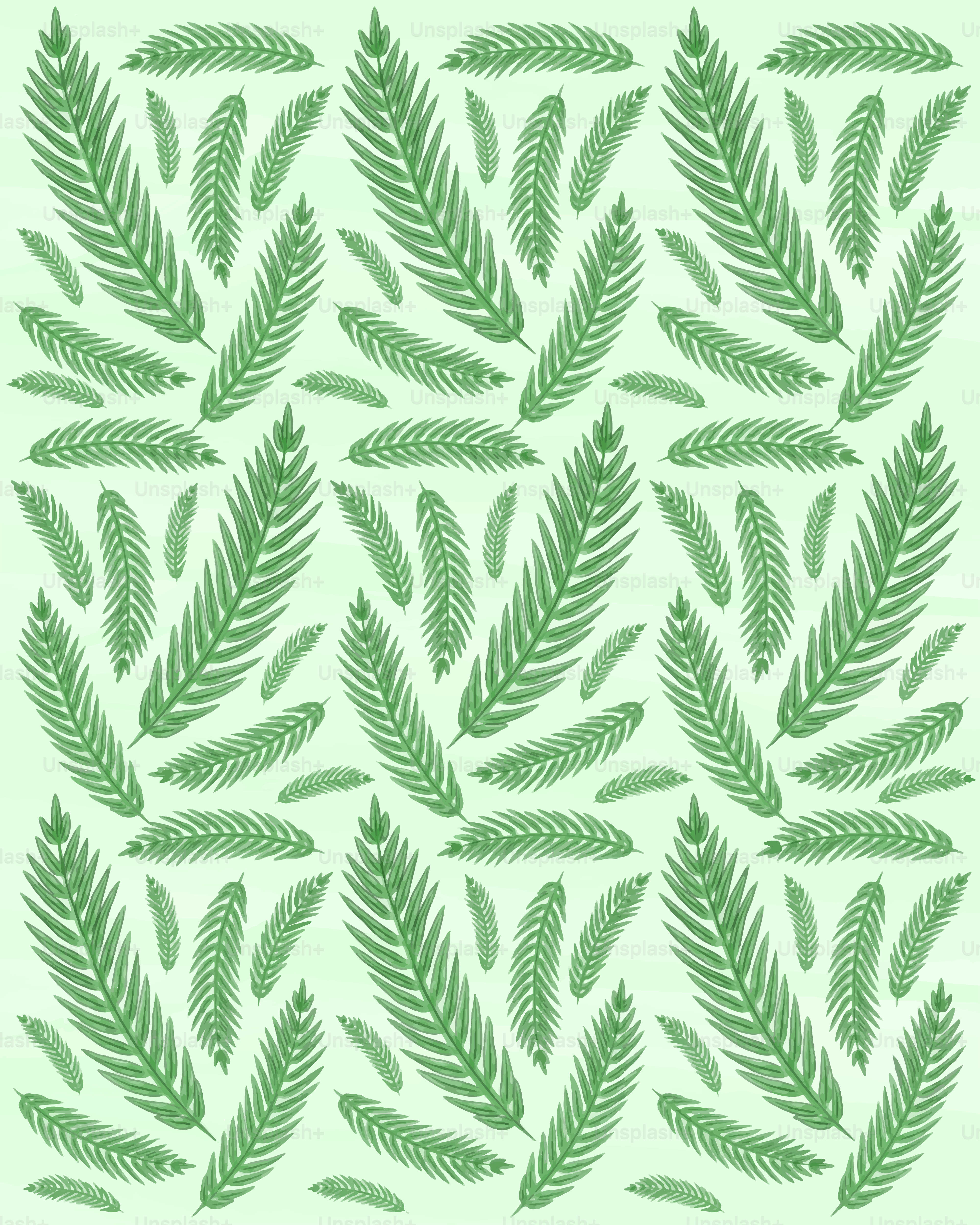 A pattern of green leaves on a white background