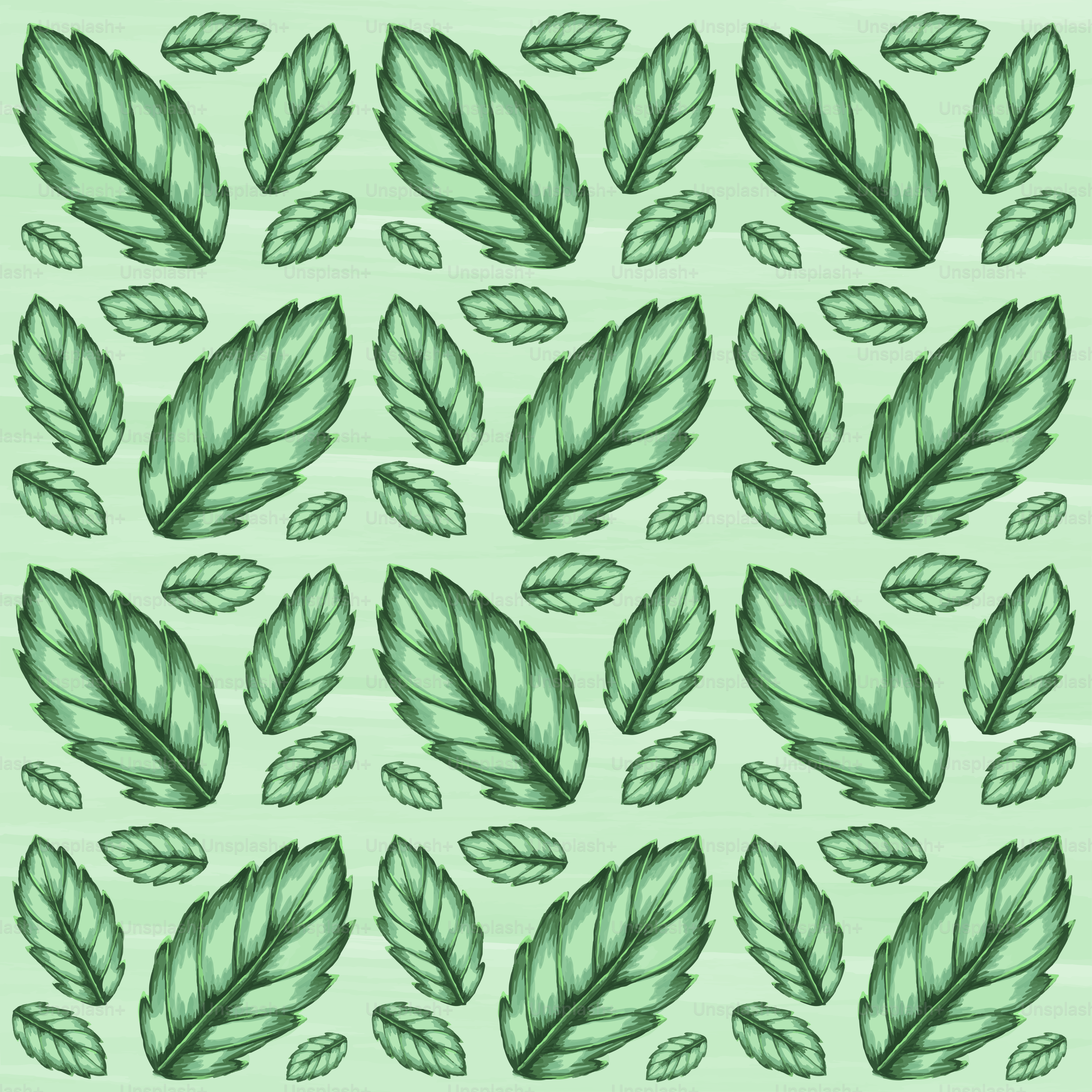 A pattern of leaves on a green background