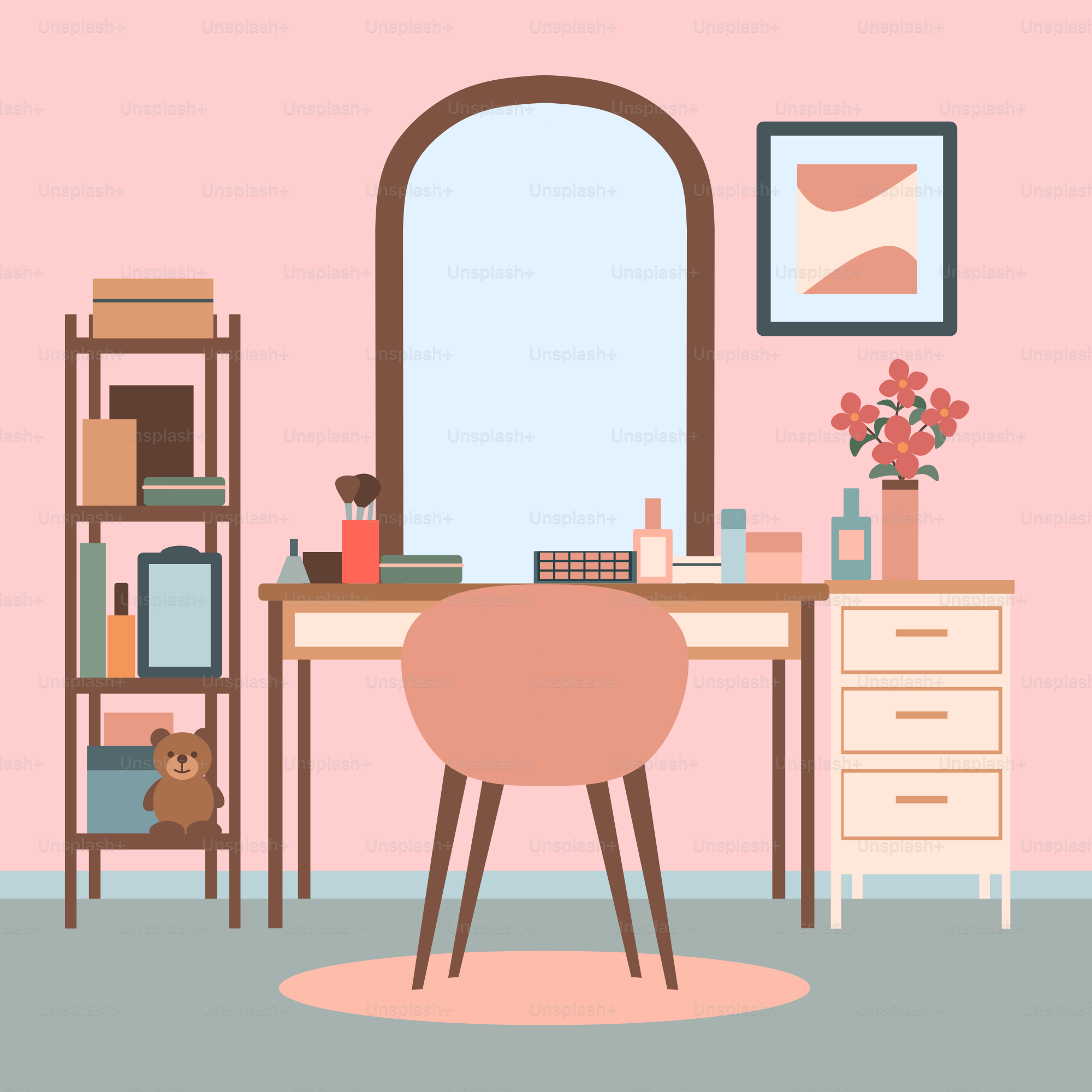 Kamar dengan meja dan cermin