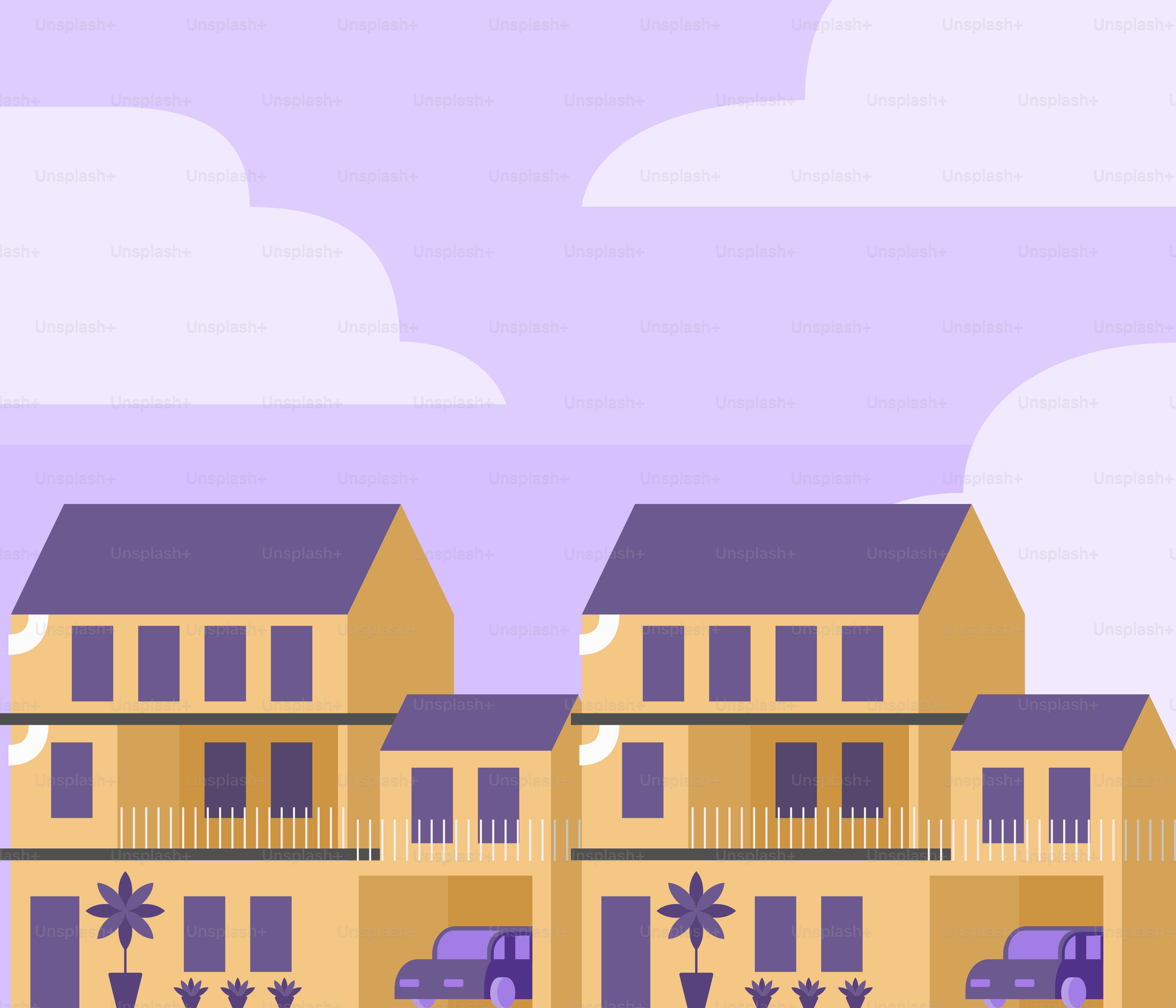 Une caricature d’une rangée de maisons avec des voitures garées devant elles