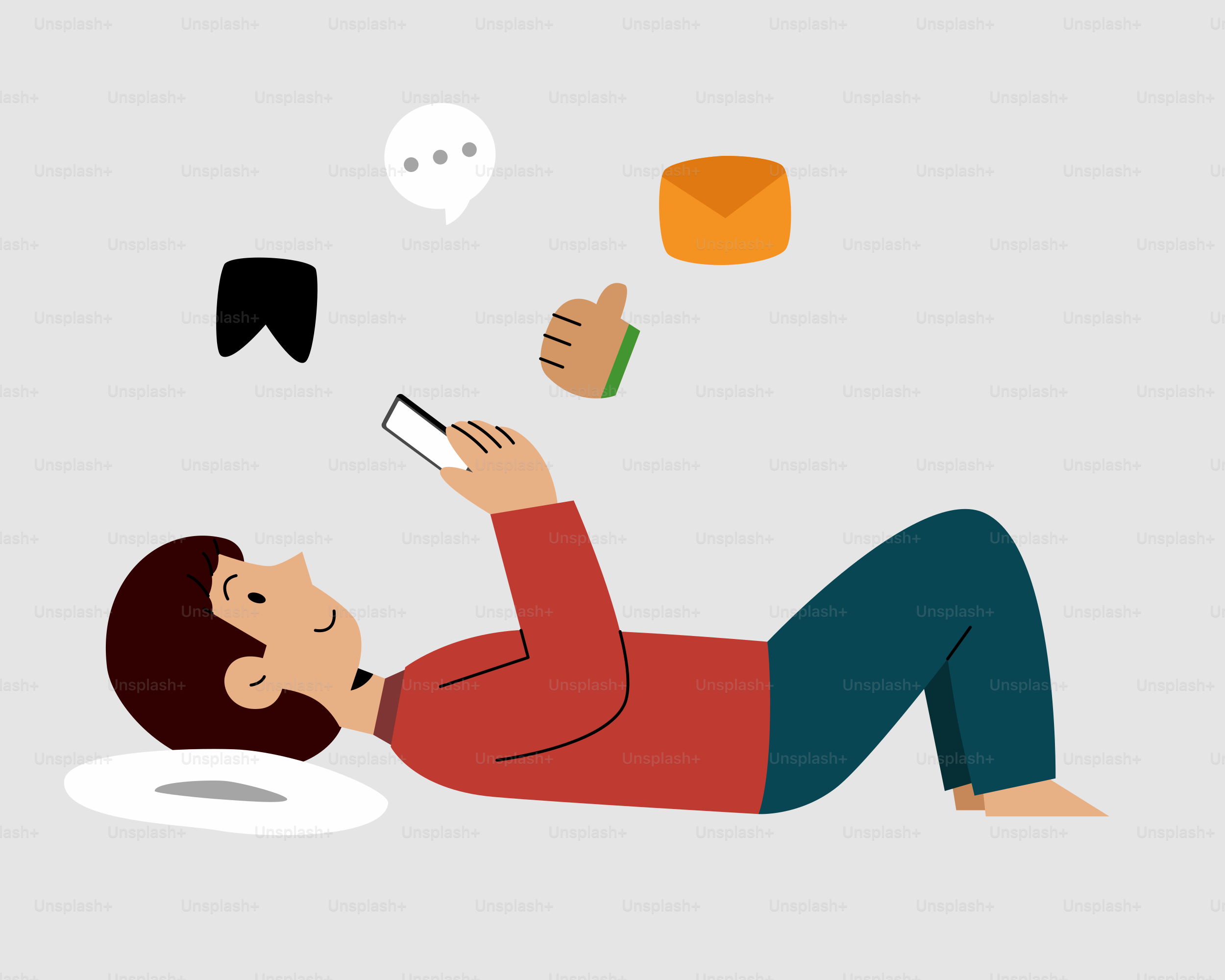 Um homem deitado no chão com um celular na mão