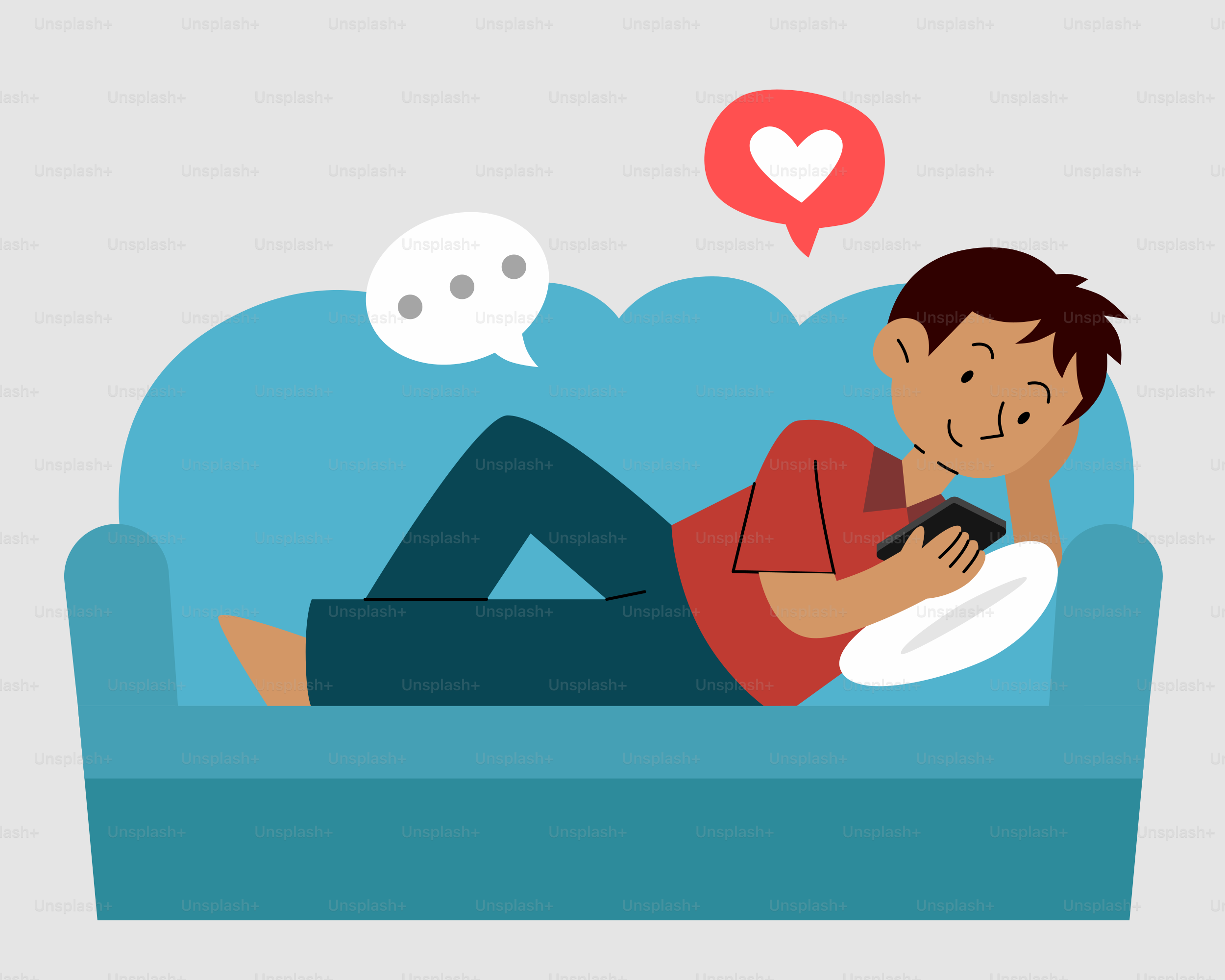 A man laying on a couch with a cell phone in his hand