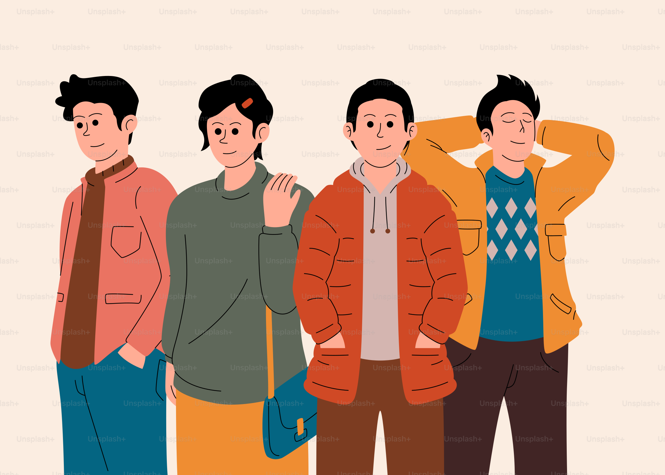 Um grupo de homens de pé um ao lado do outro