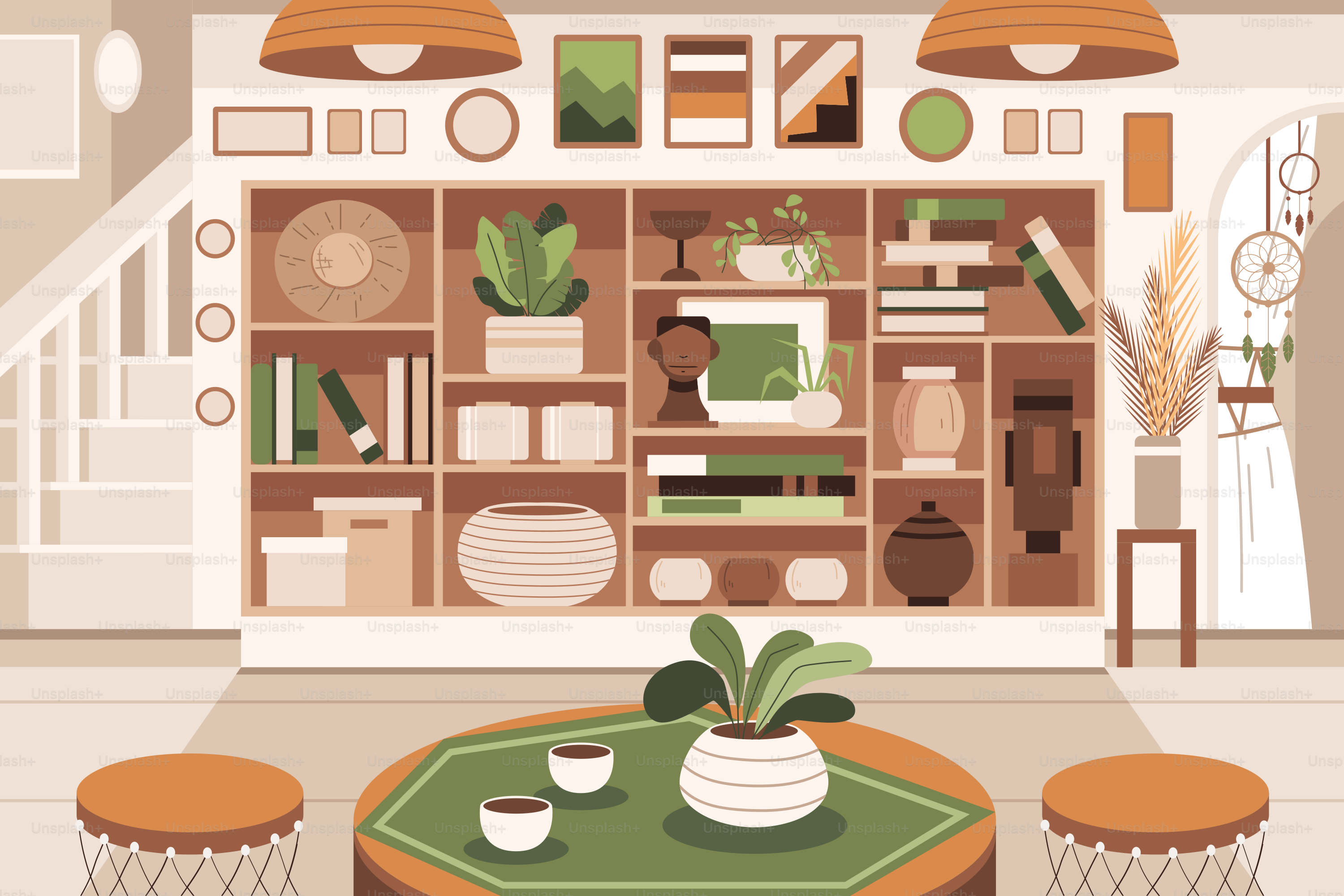 Ein Wohnzimmer mit Möbeln und einem grünen Tisch