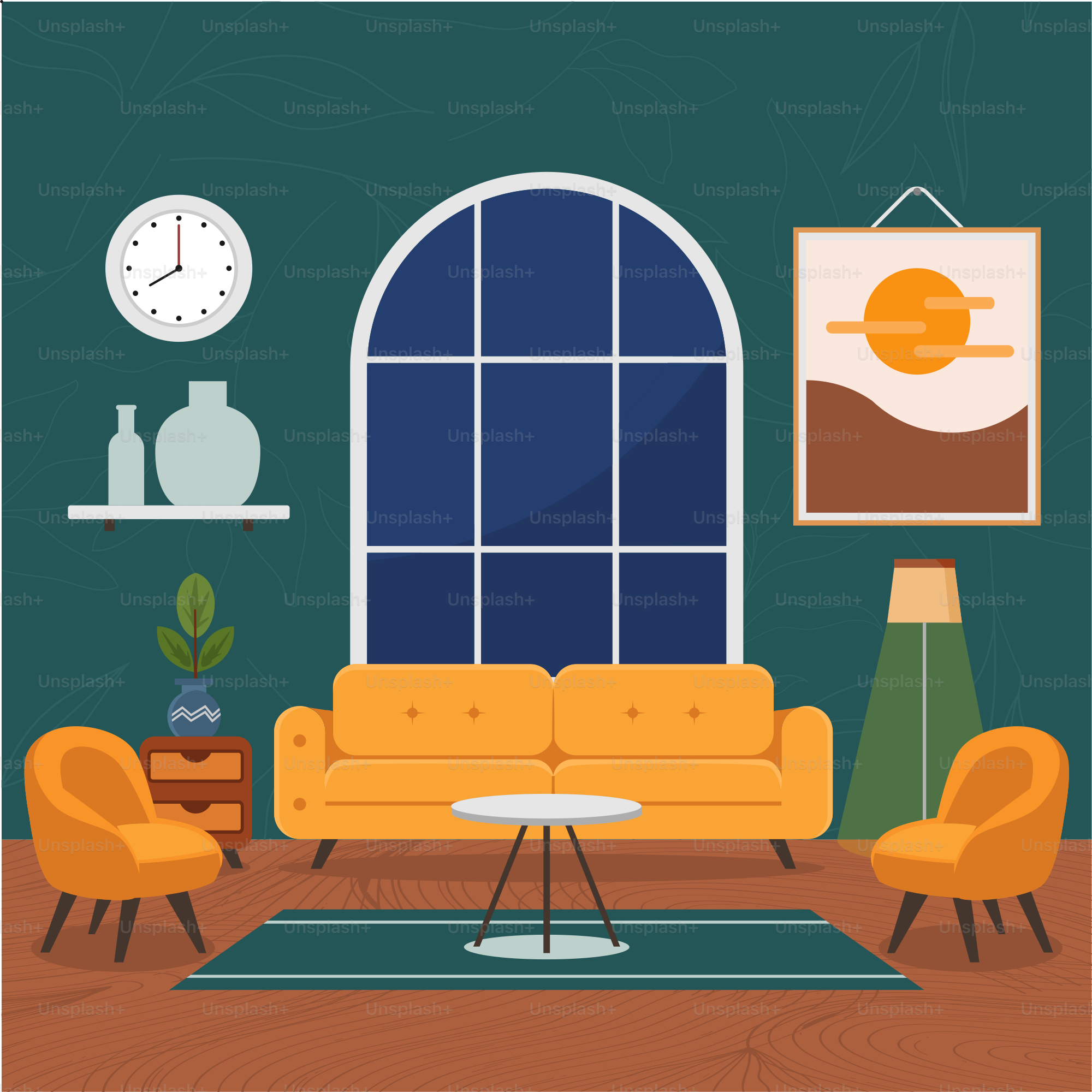 Un salón lleno de muebles y una gran ventana