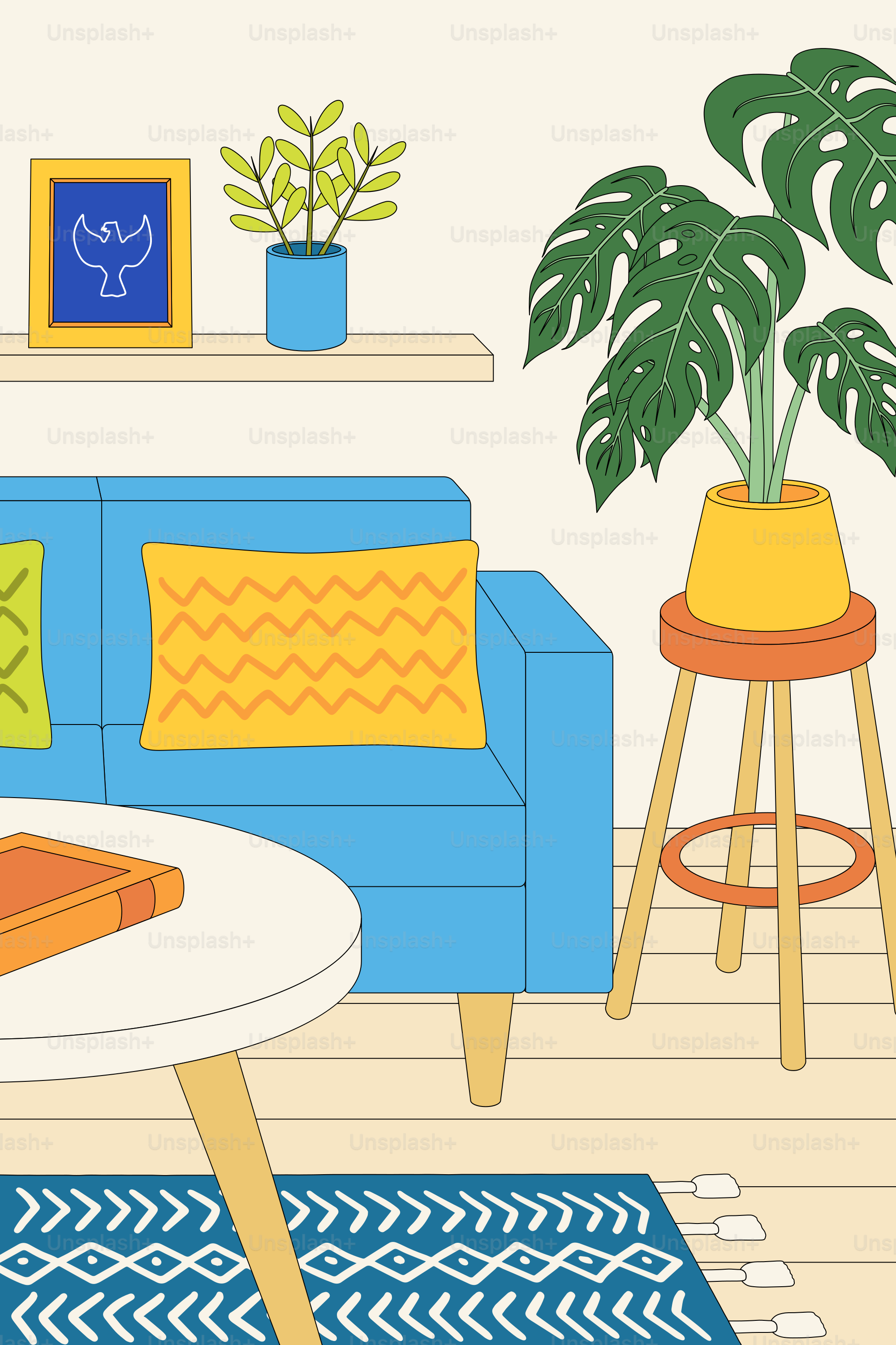 Un salón lleno de muebles y una planta en maceta