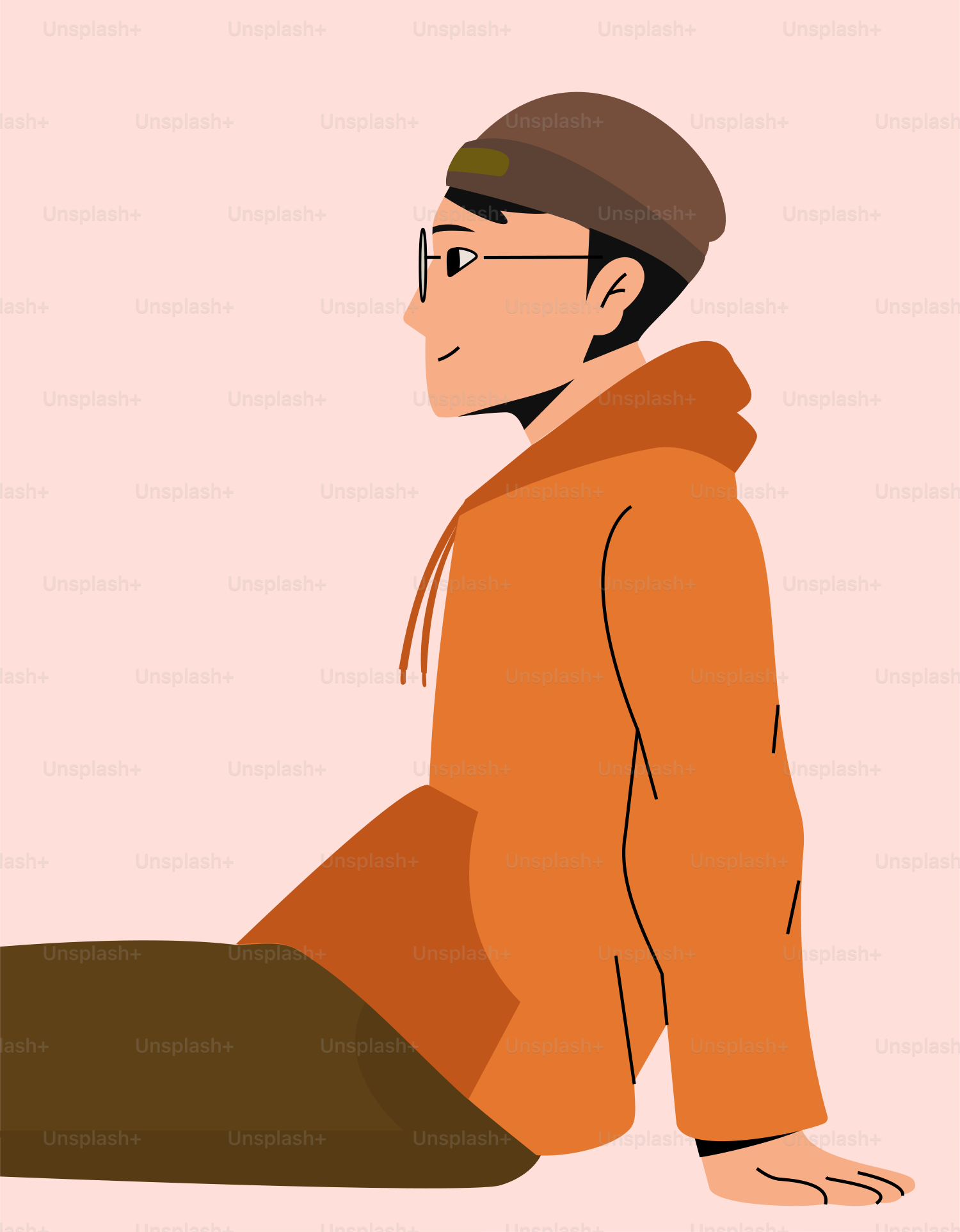 A man sitting on the ground with a hat on his head