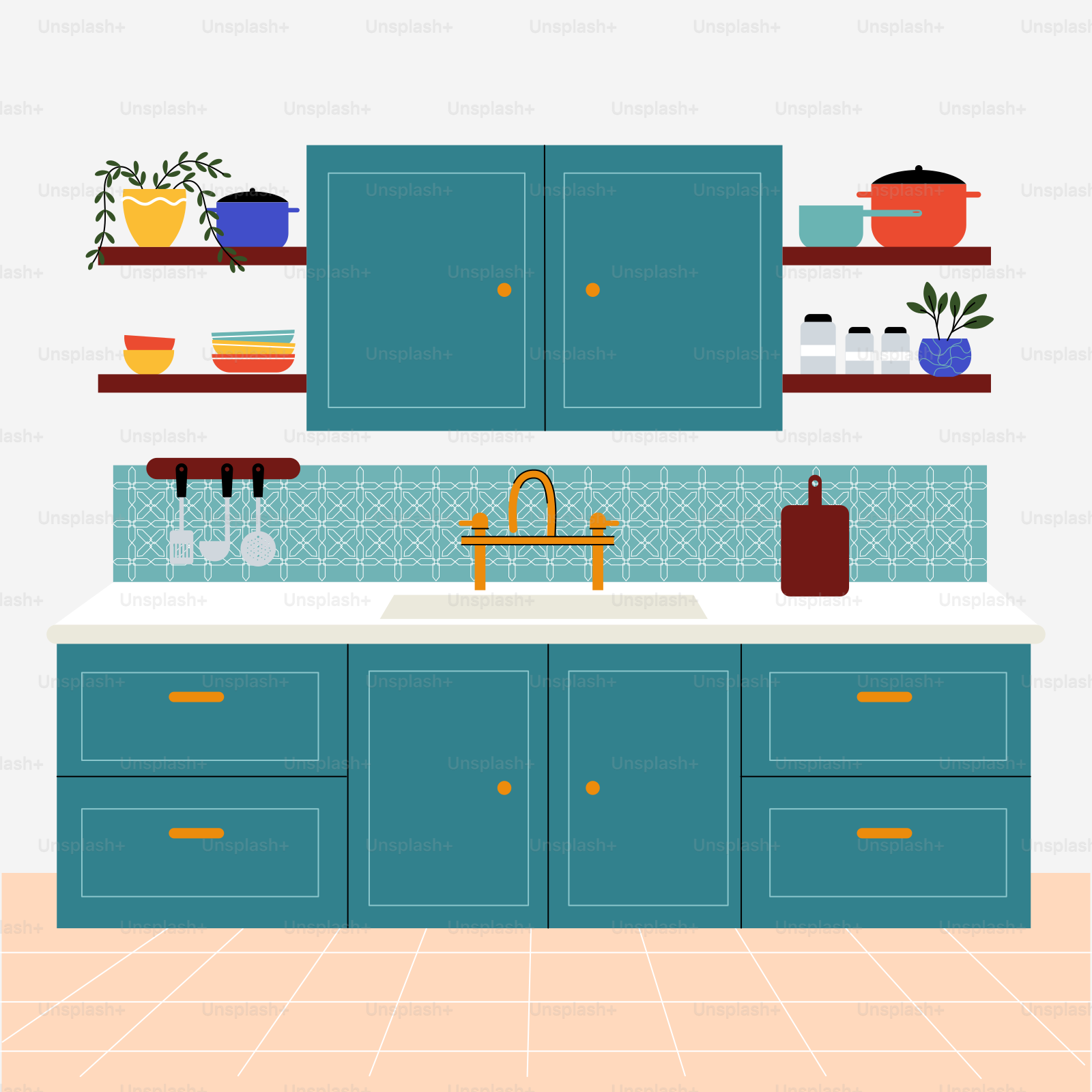 A kitchen with blue cabinets and a sink