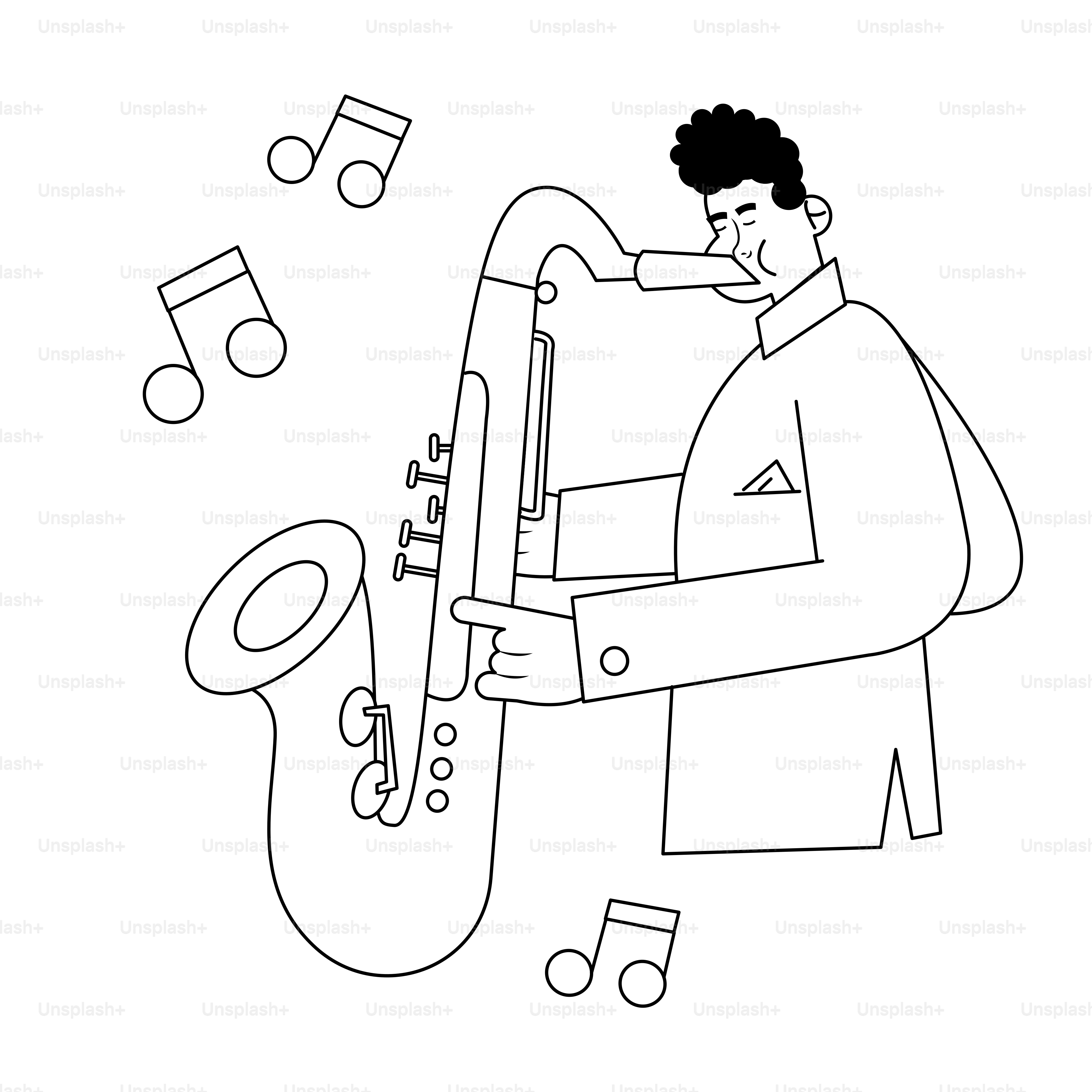 Un dibujo de un hombre tocando el saxofón