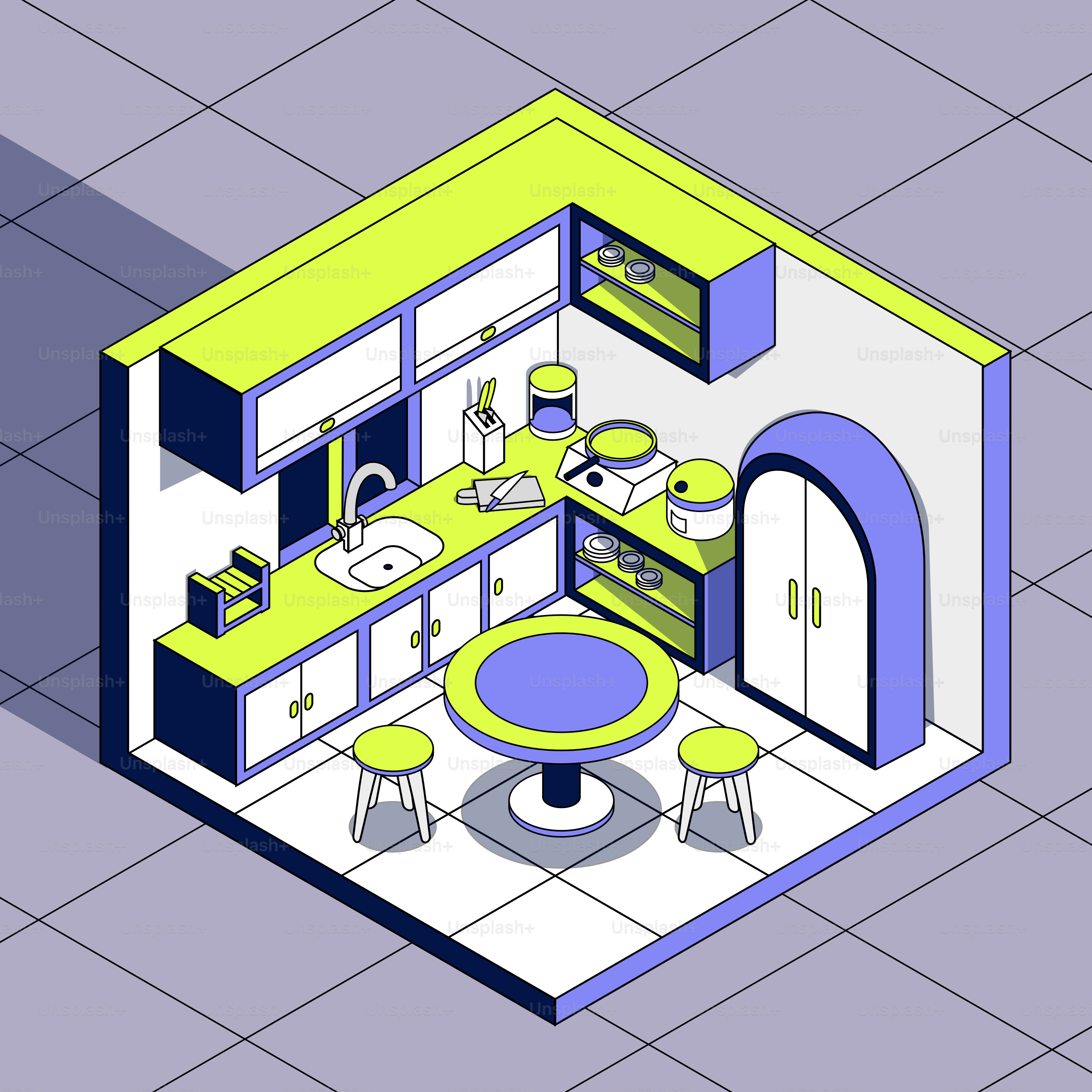 주방과 식당의 저폴리 모델
