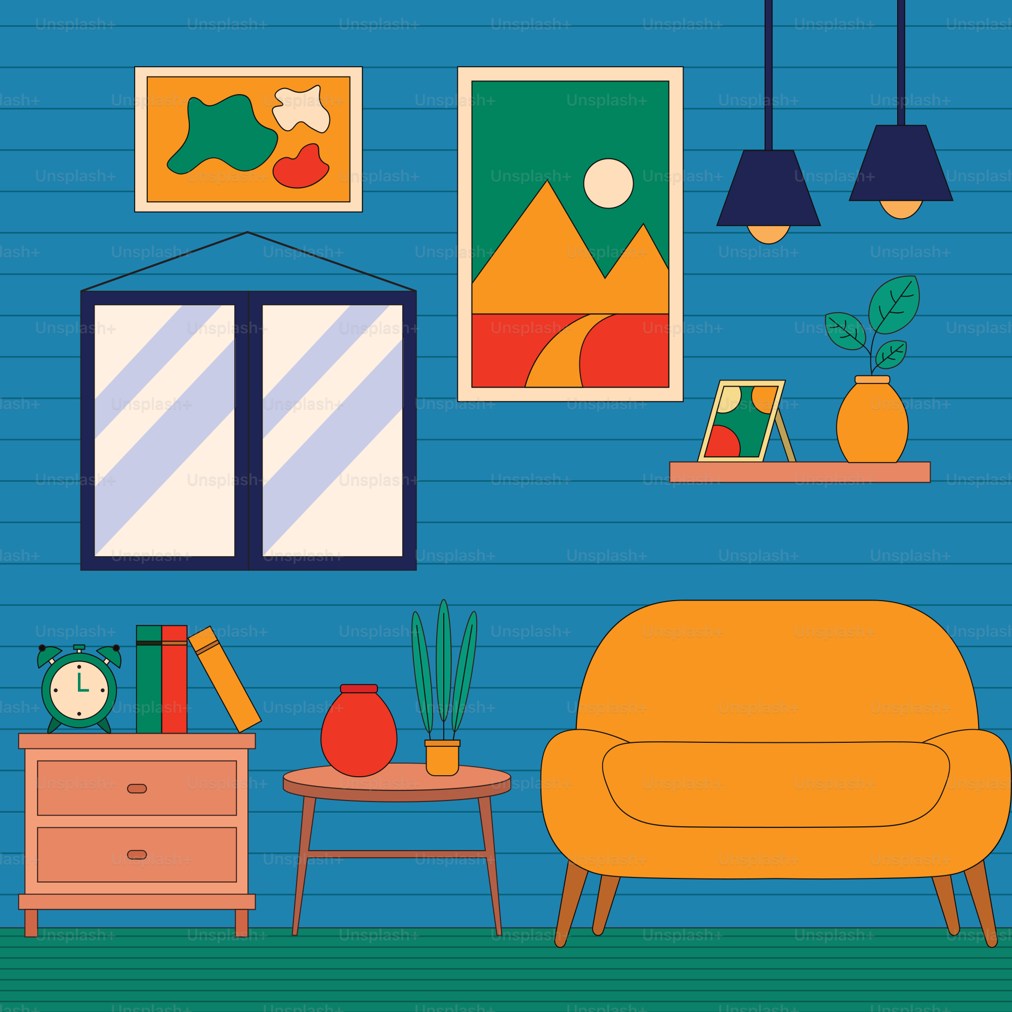 A living room filled with furniture and a clock