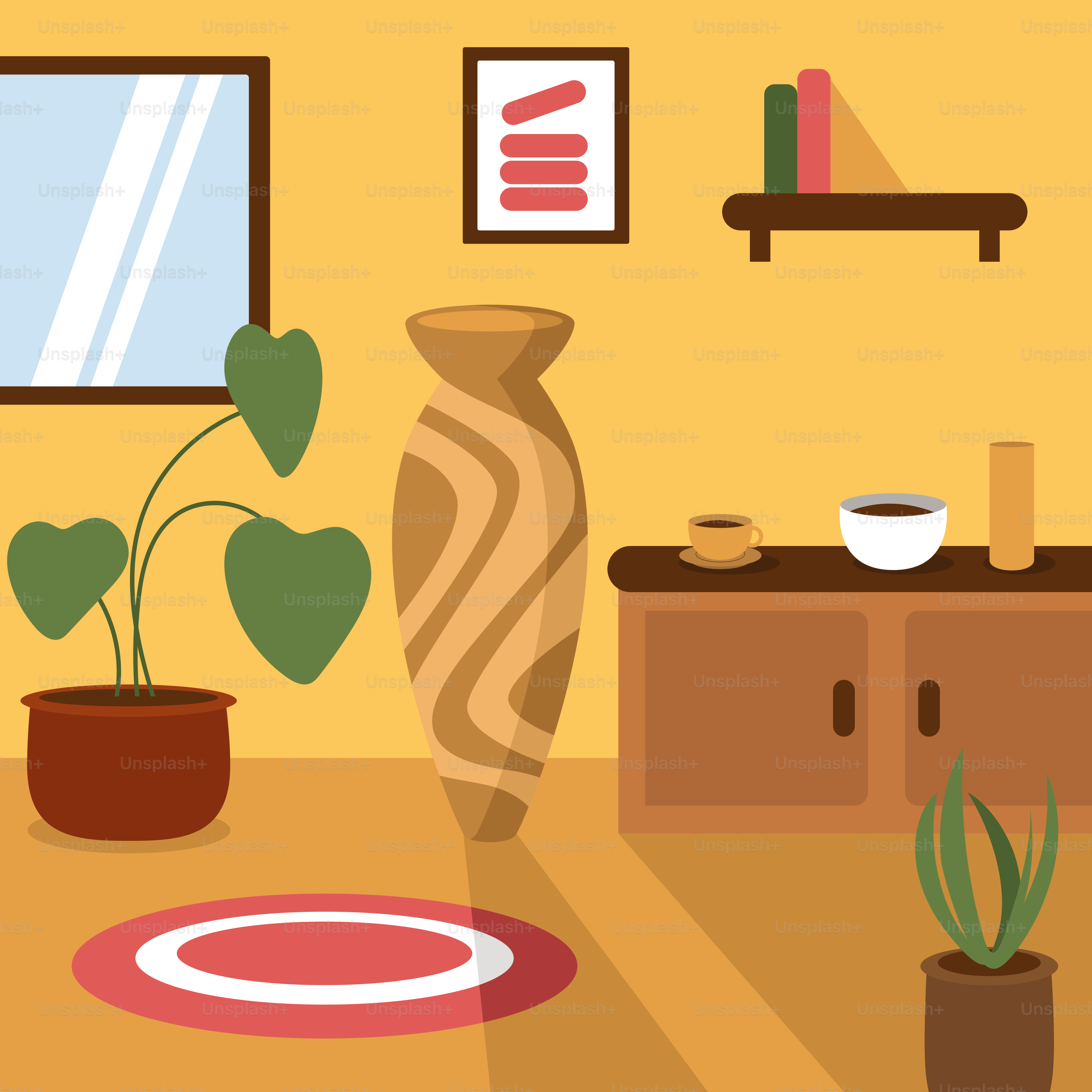 Ein Wohnzimmer voller Möbel und einer Topfpflanze