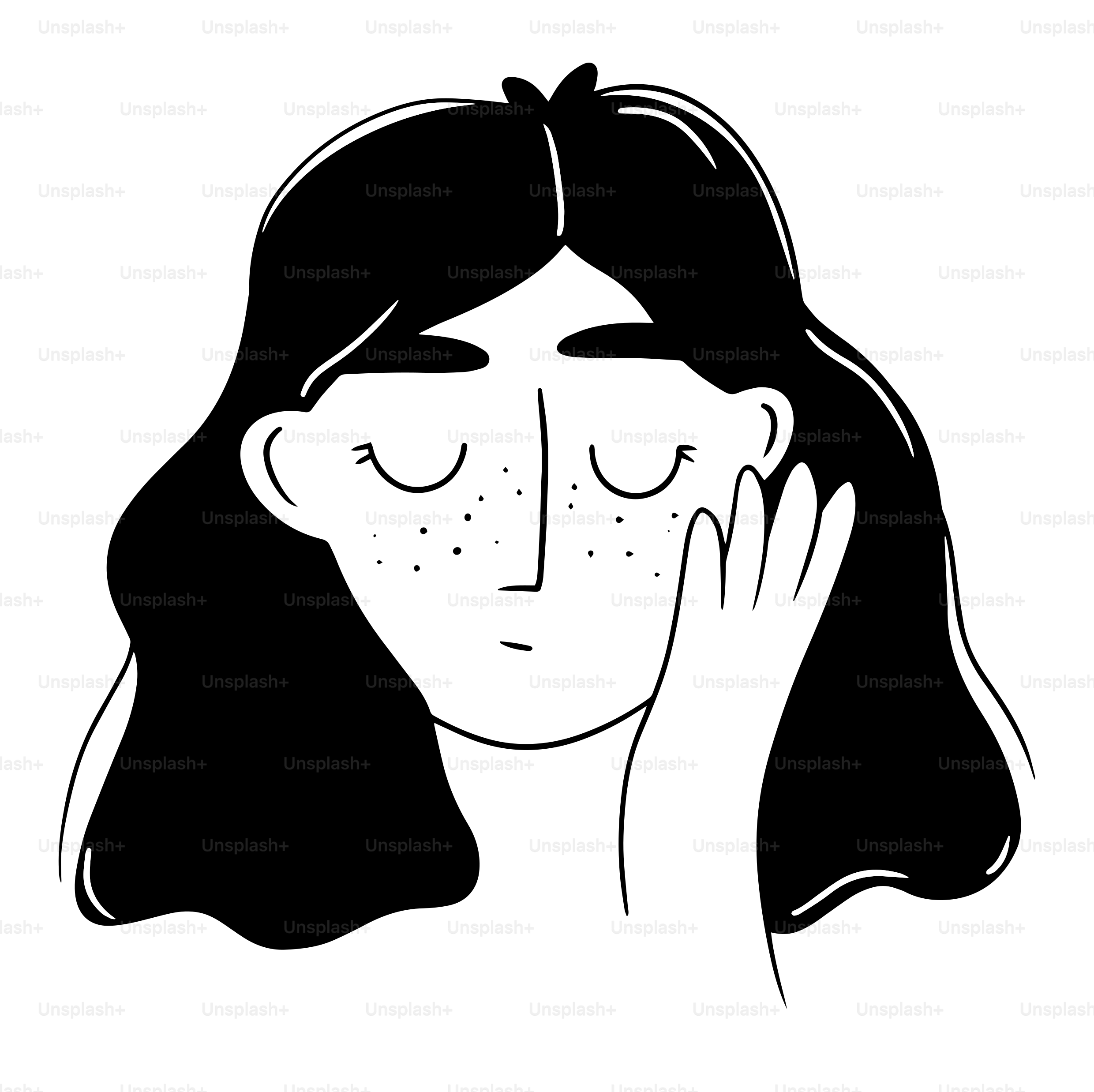 Eine schwarz-weiße Zeichnung einer Frau, die ihr Gesicht bedeckt