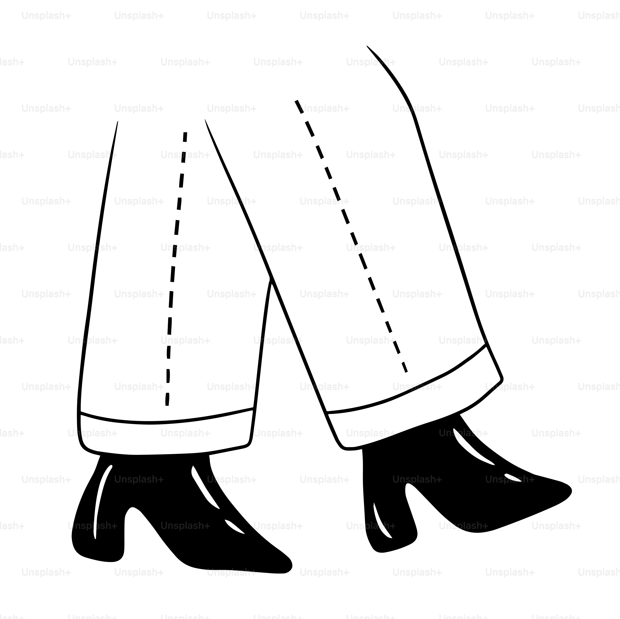 A black and white drawing of a person's legs