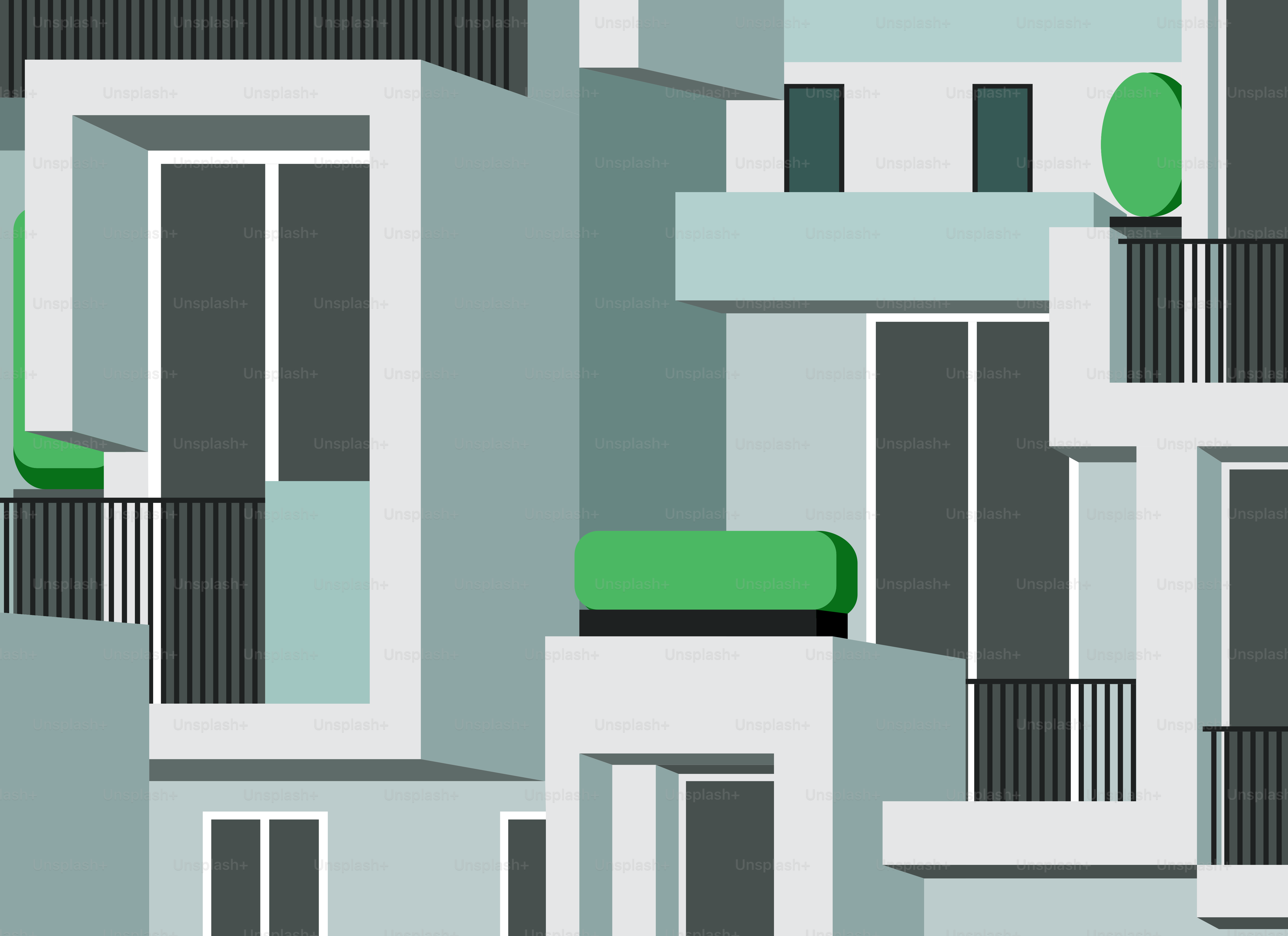 Un bâtiment avec un toit vert et des balcons