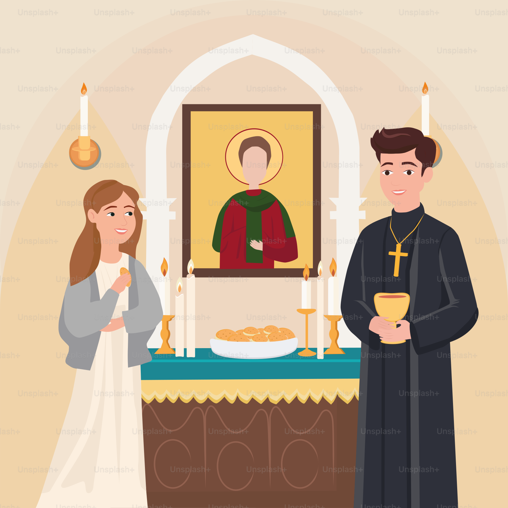 A man and a woman standing in front of a priest