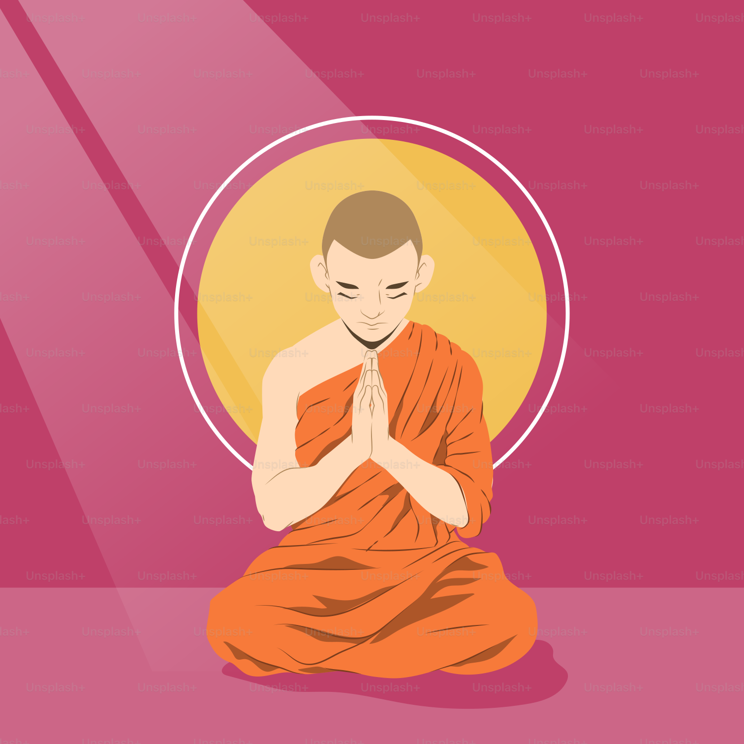 A man sitting in a meditation position in front of a spotlight