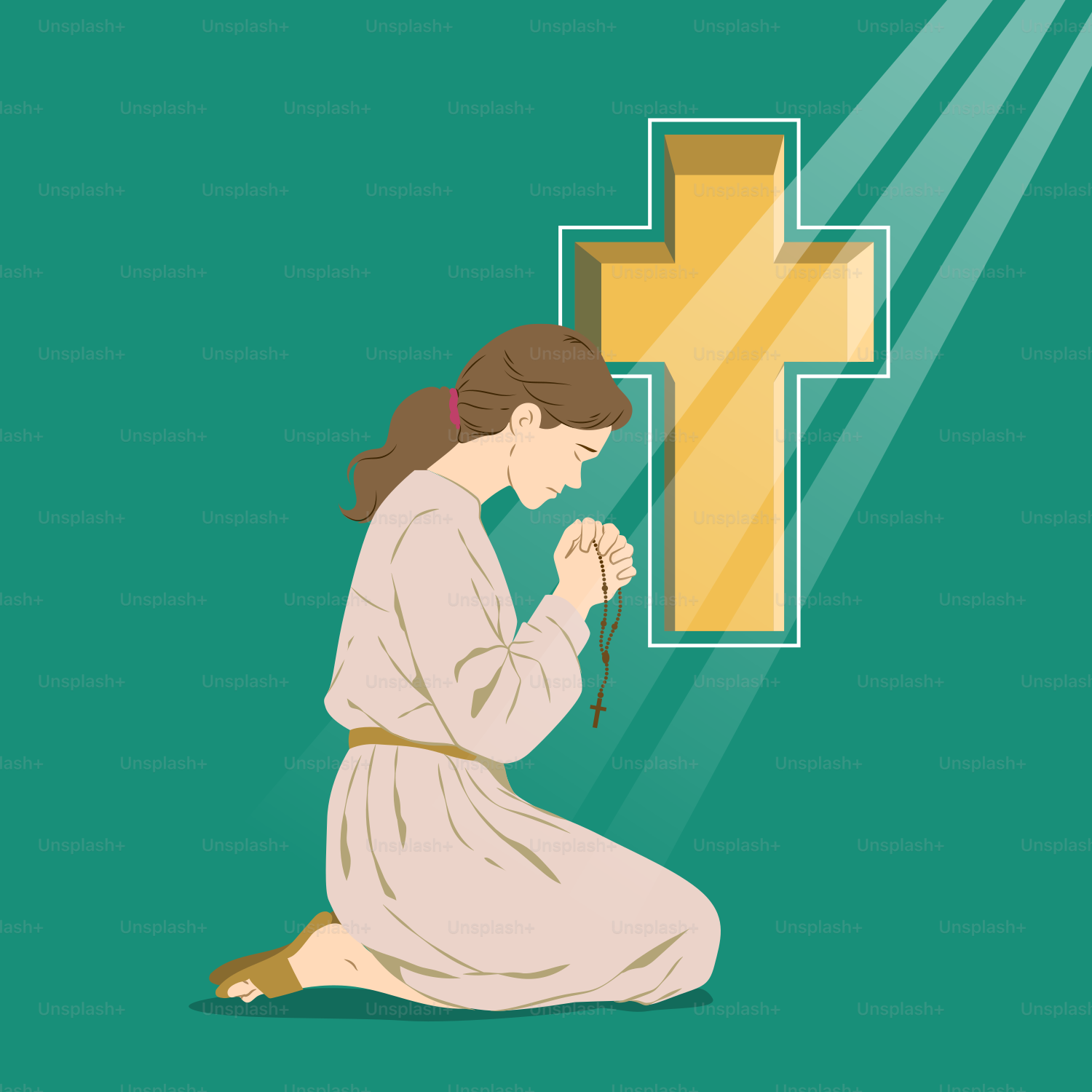 A woman kneeling down in front of a cross vector – Meditation Image on  Unsplash, image size:3000x3000