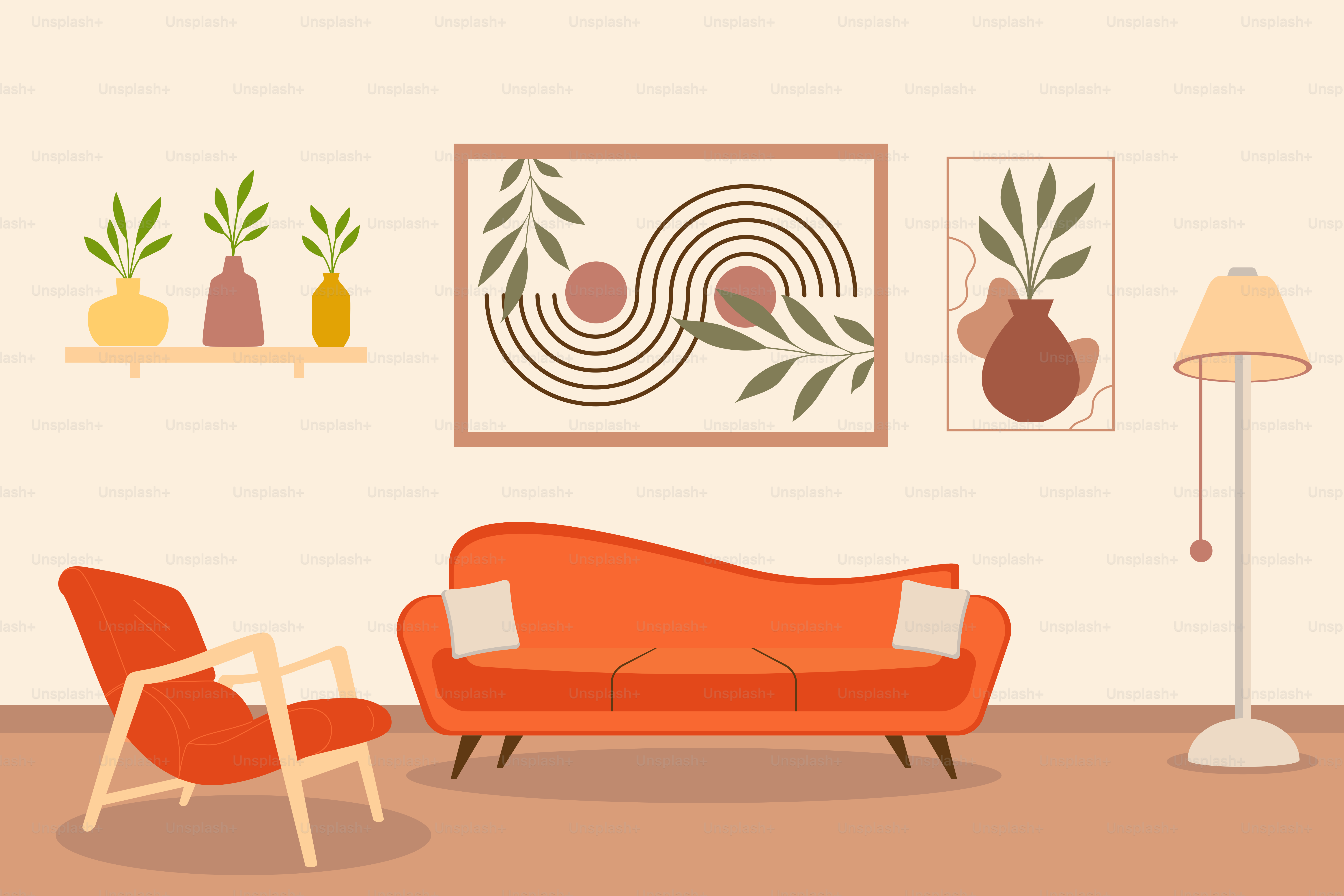 A living room filled with furniture and a lamp