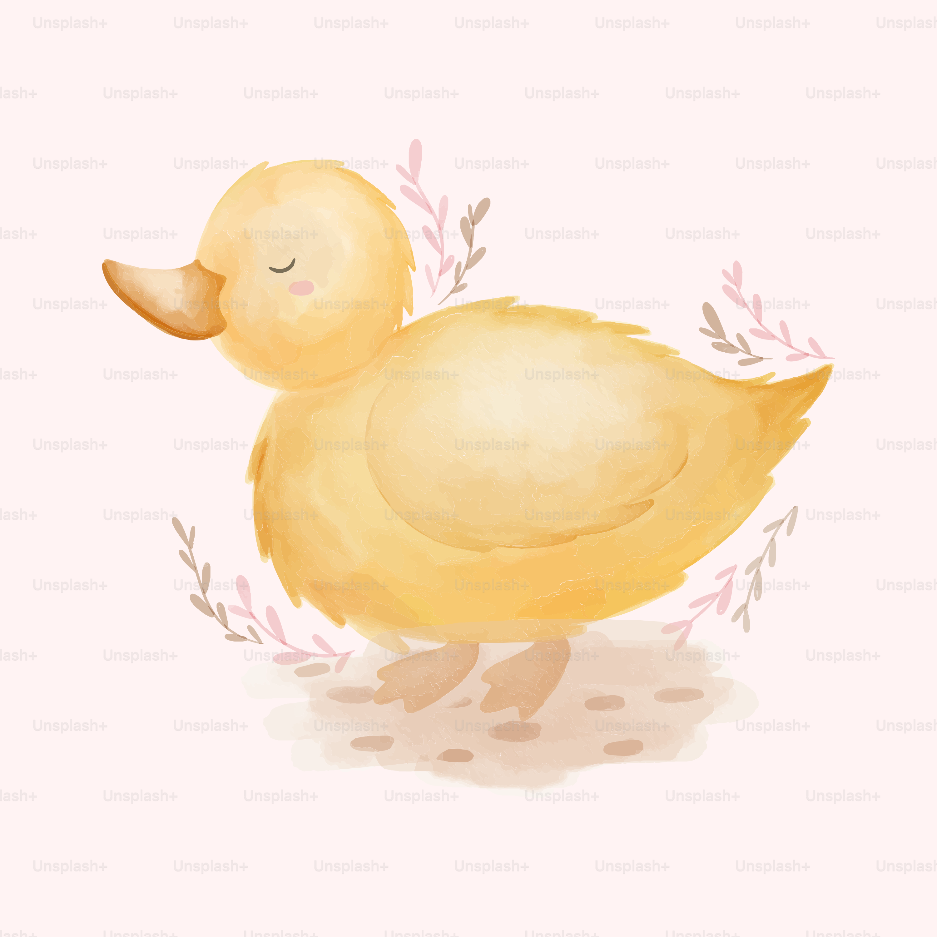 A watercolor painting of a yellow duckling