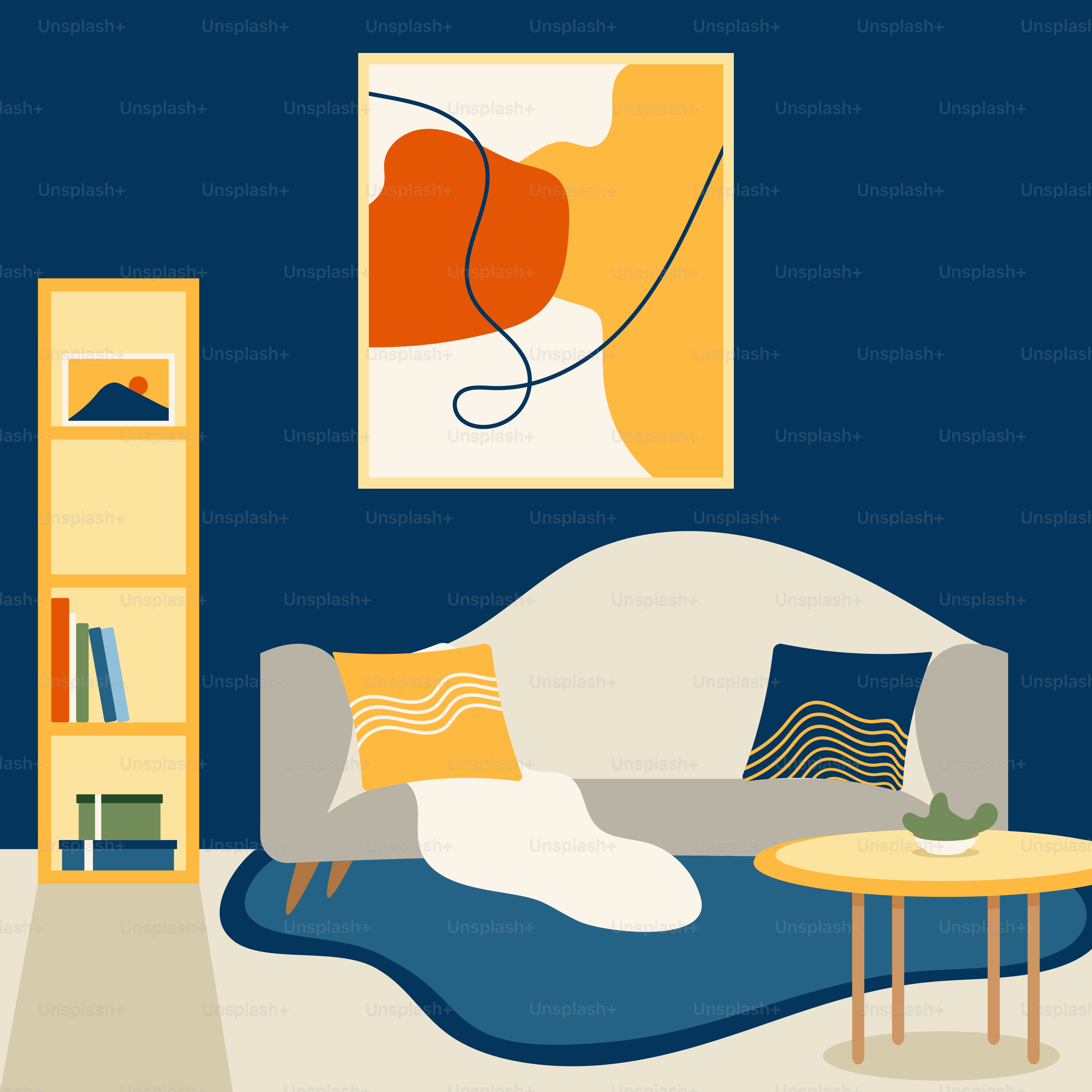 A living room filled with furniture and a painting on the wall