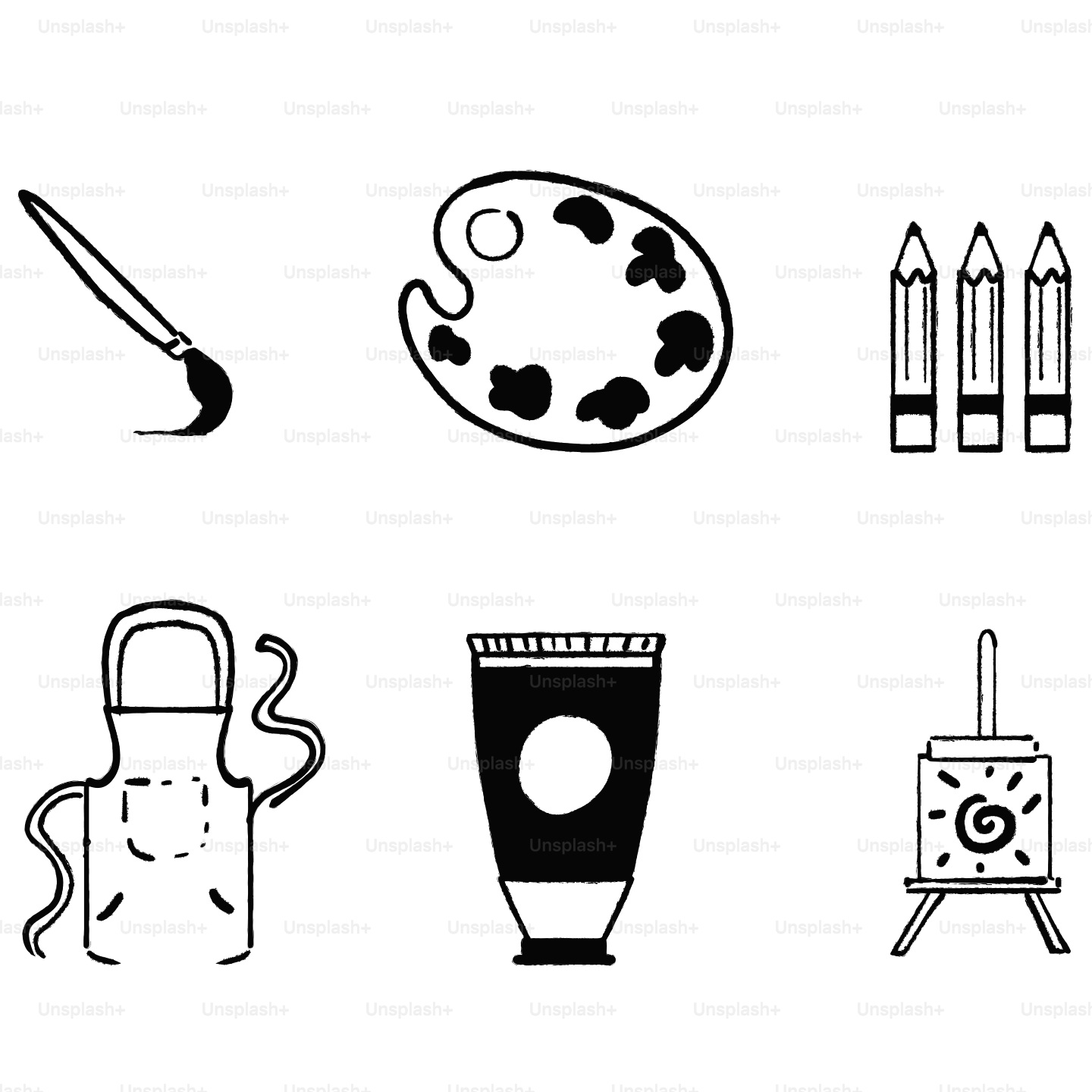 Um desenho em preto e branco de diferentes itens