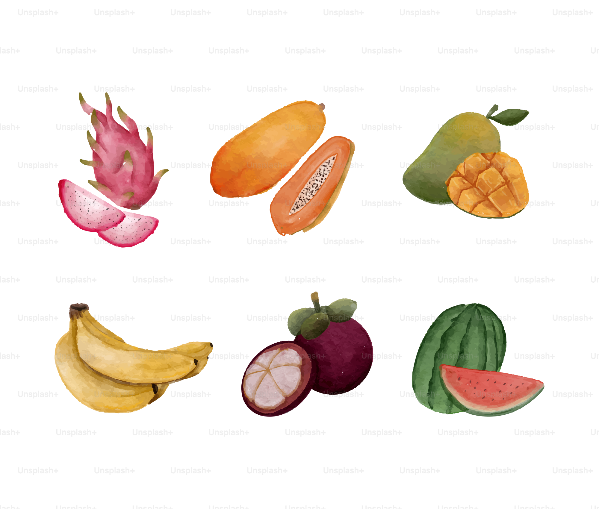 Un montón de frutas que están sobre una superficie blanca