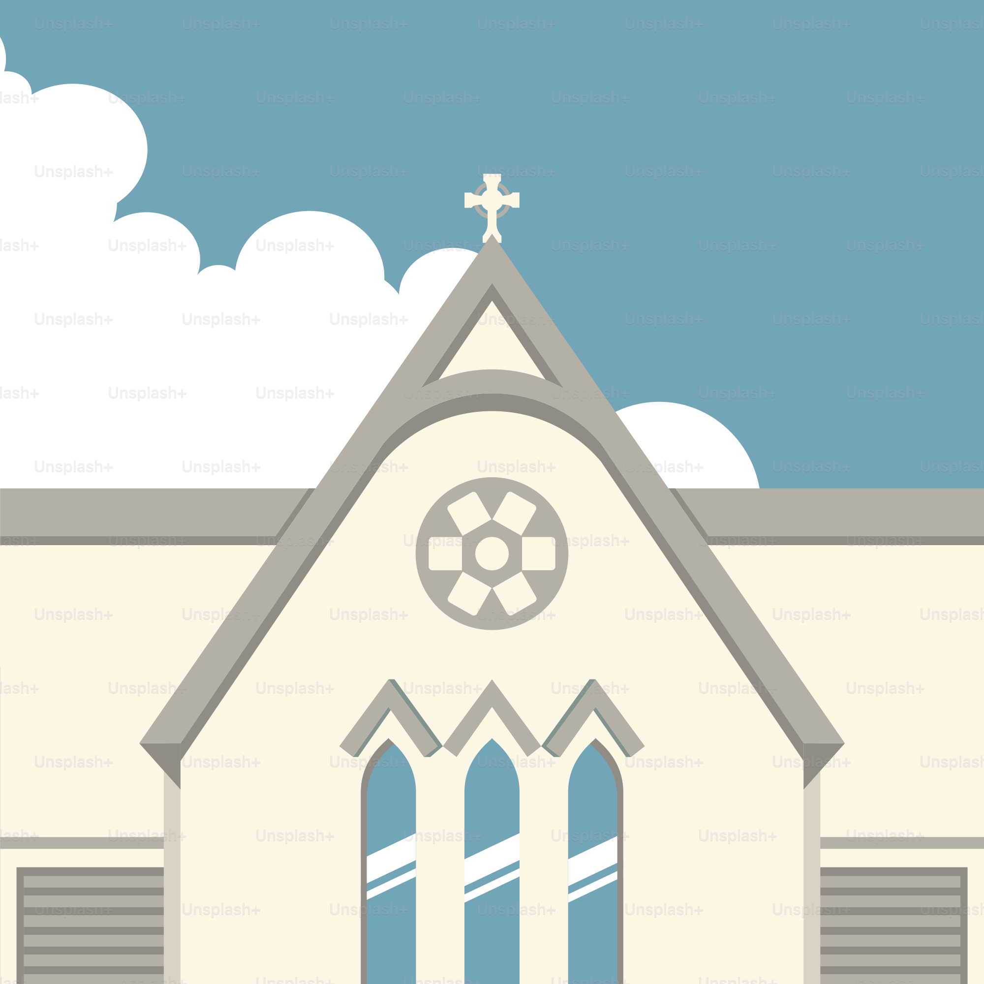 A church with a clock on the front of it