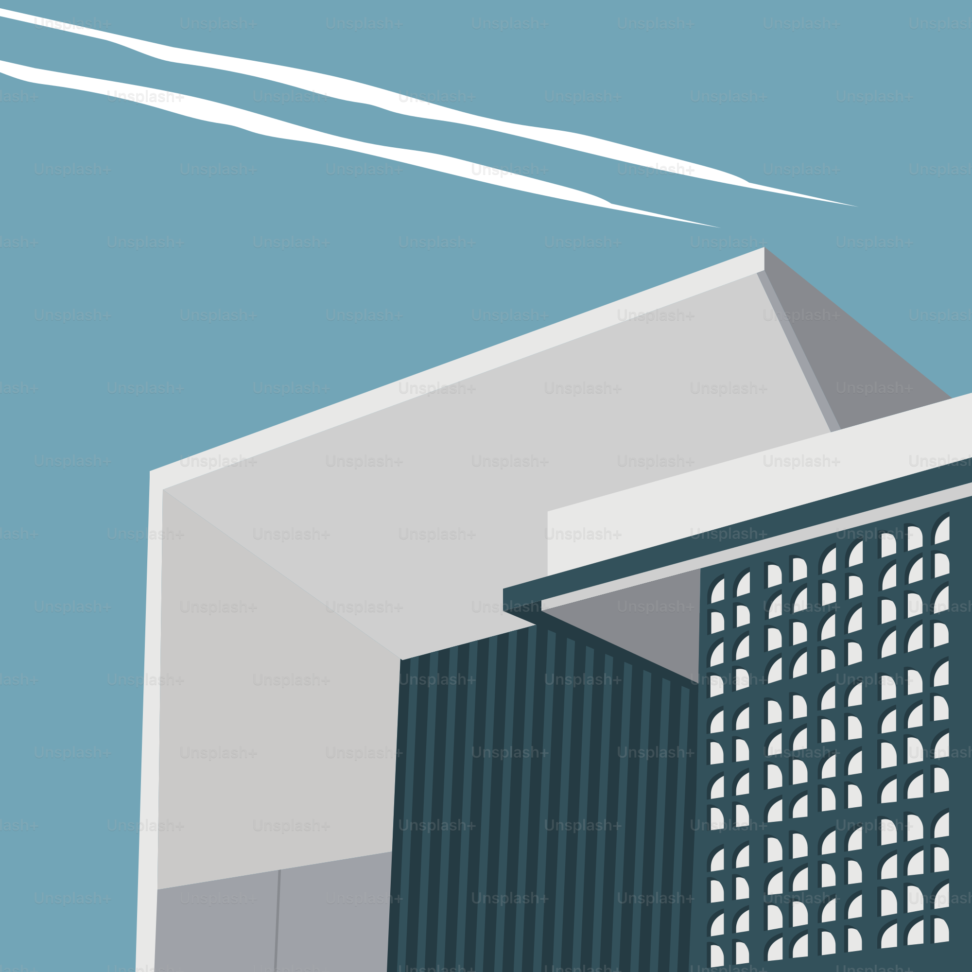 A poster of a building with a sky background