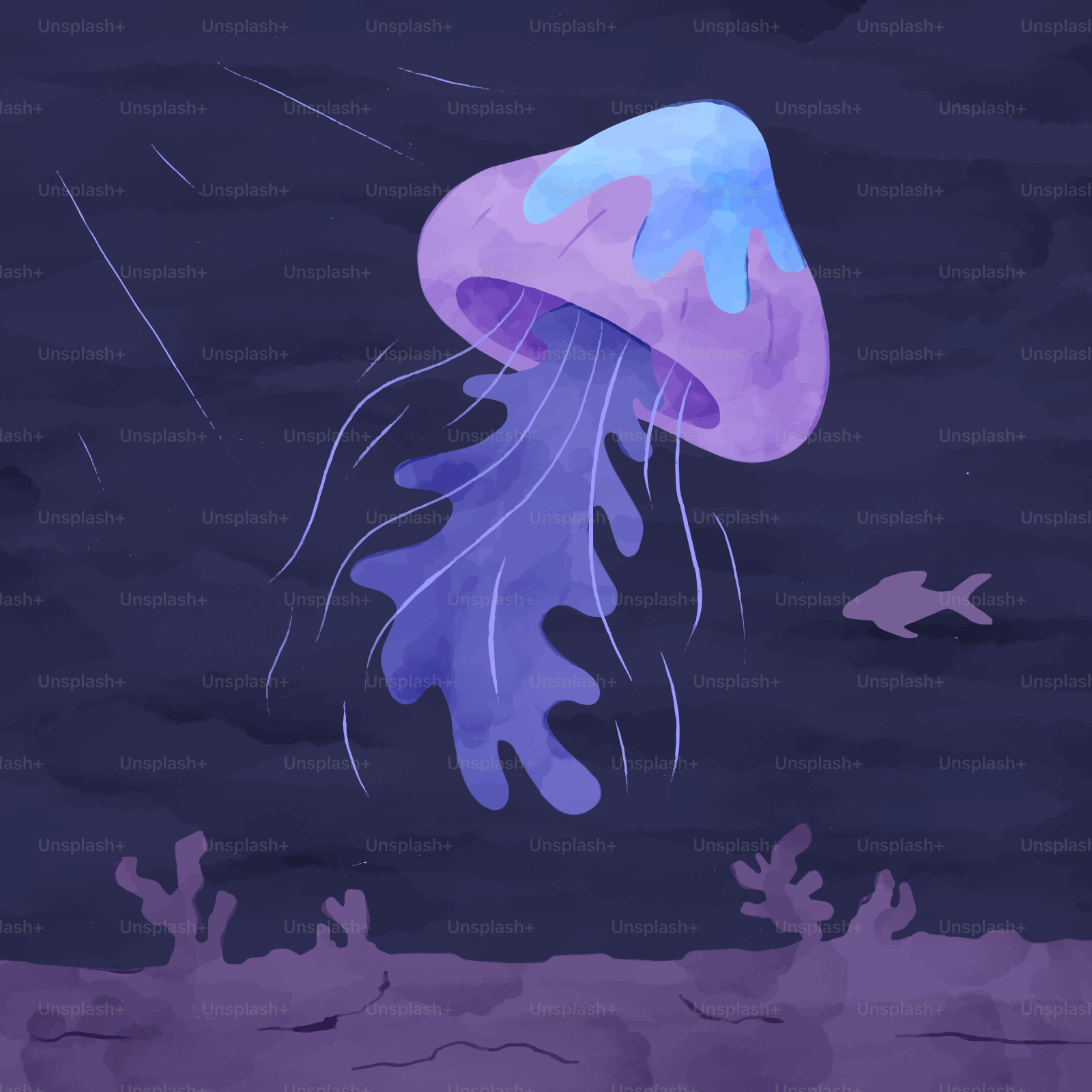 海に浮かぶクラゲの絵