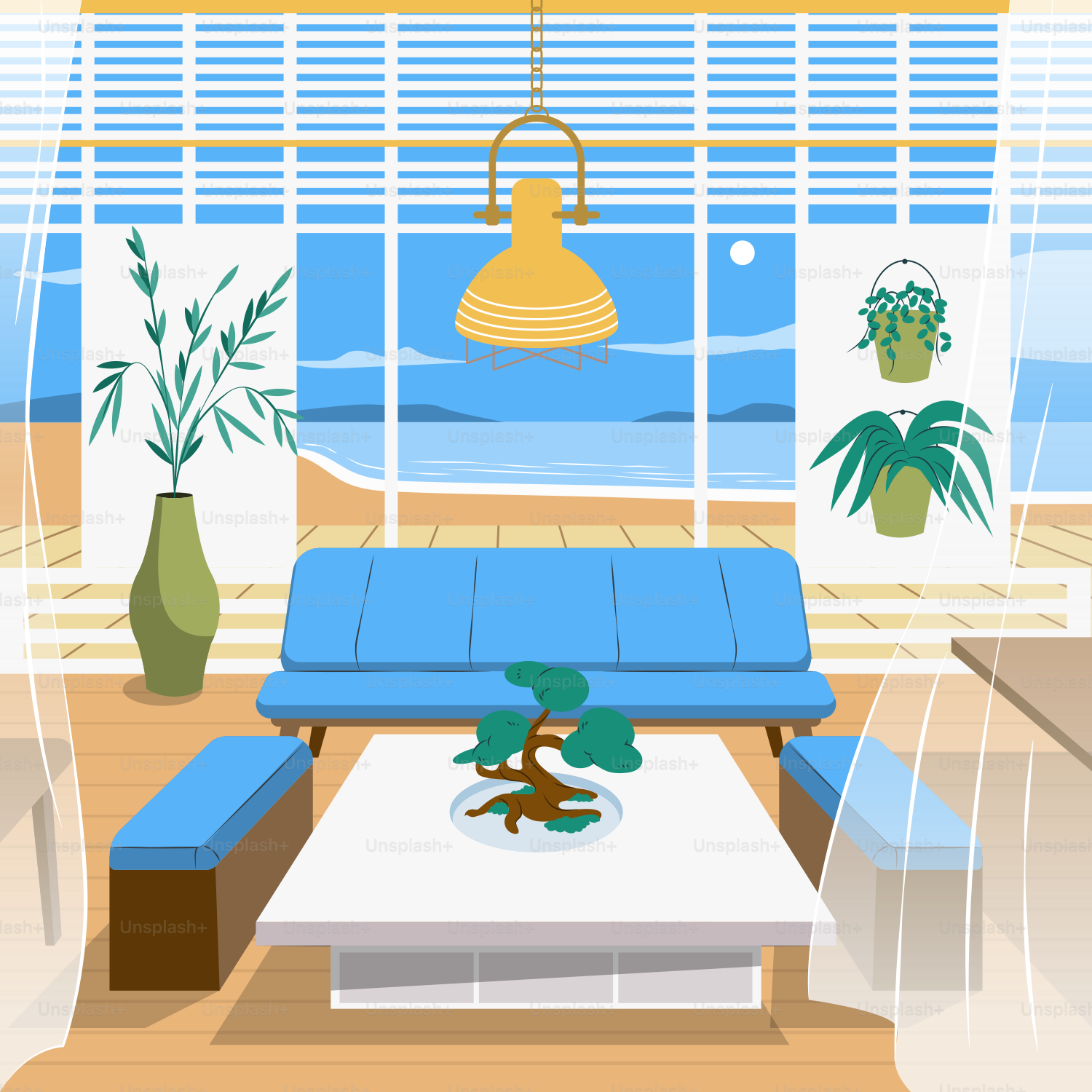 A living room filled with furniture and a large window