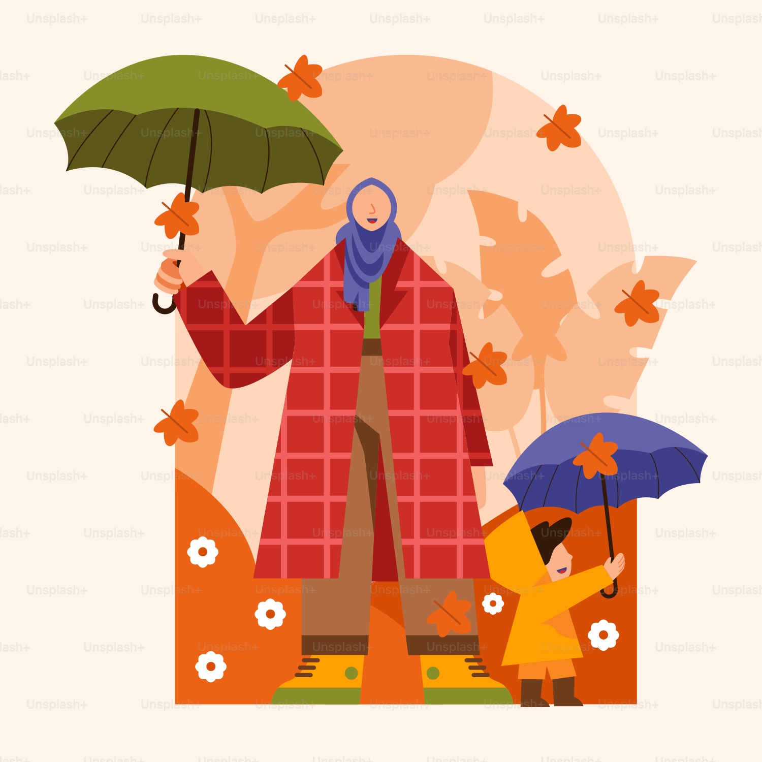 A man holding an umbrella next to a little girl
