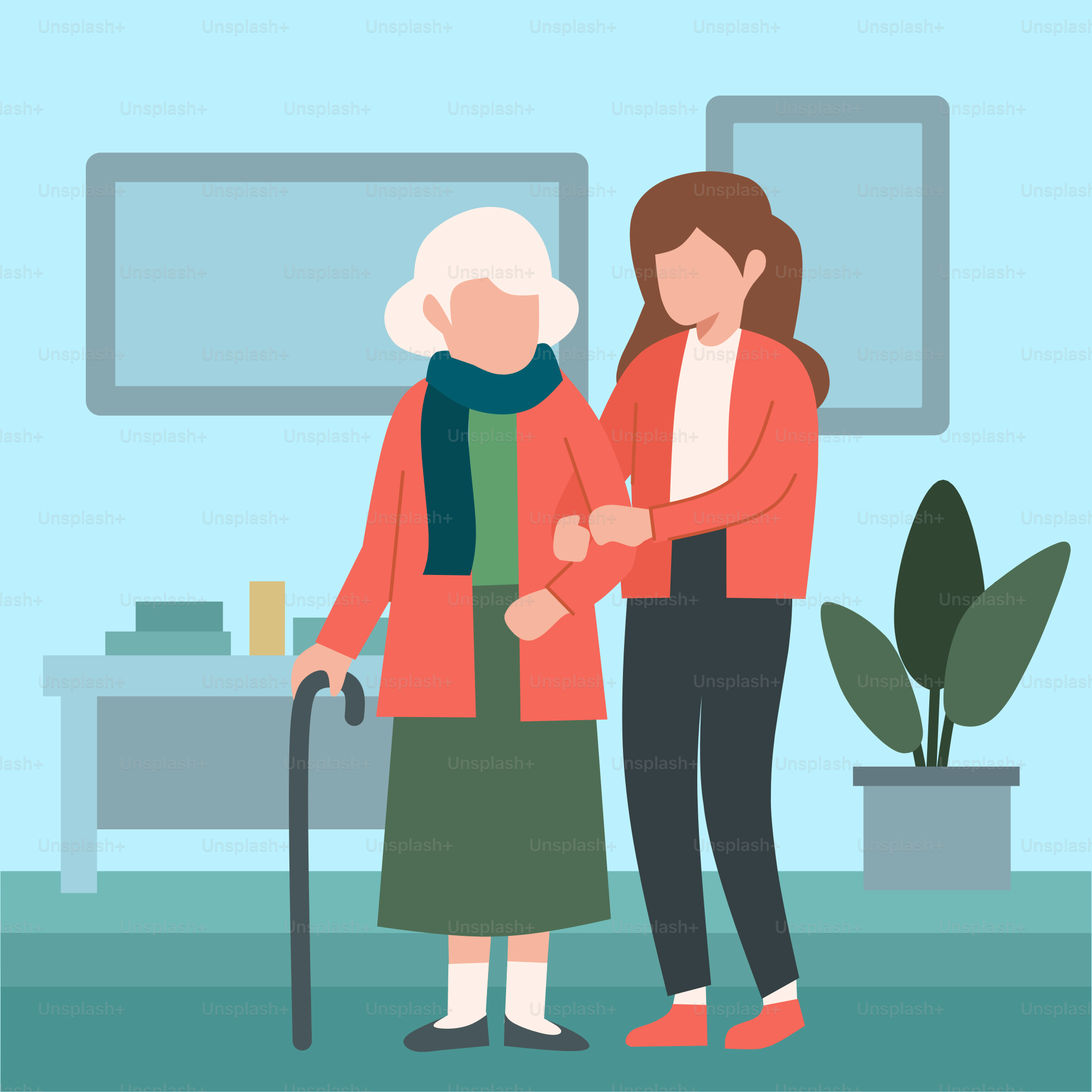 Zwei Frauen, die nebeneinander in einem Raum stehen