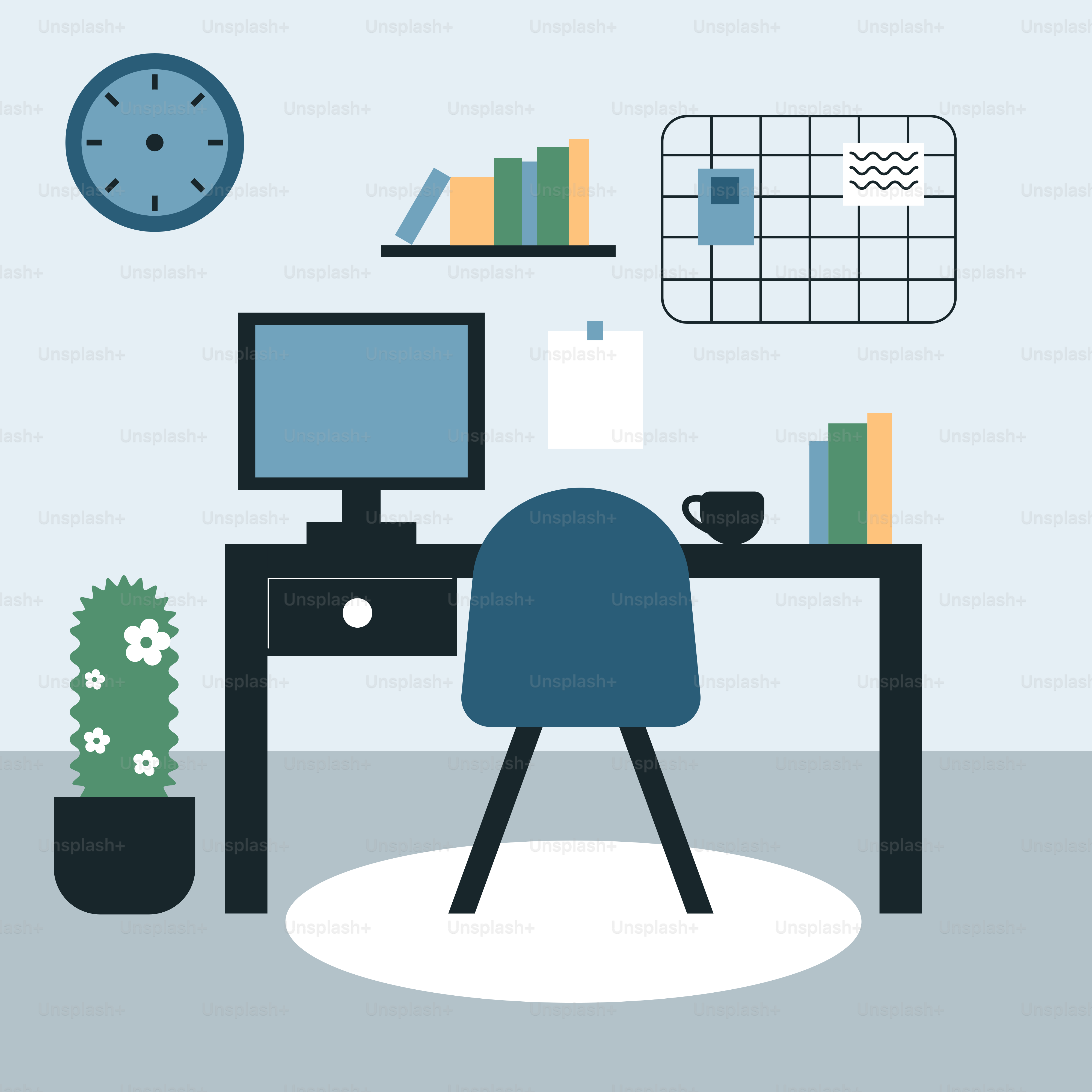 Uma mesa com um computador e um cacto