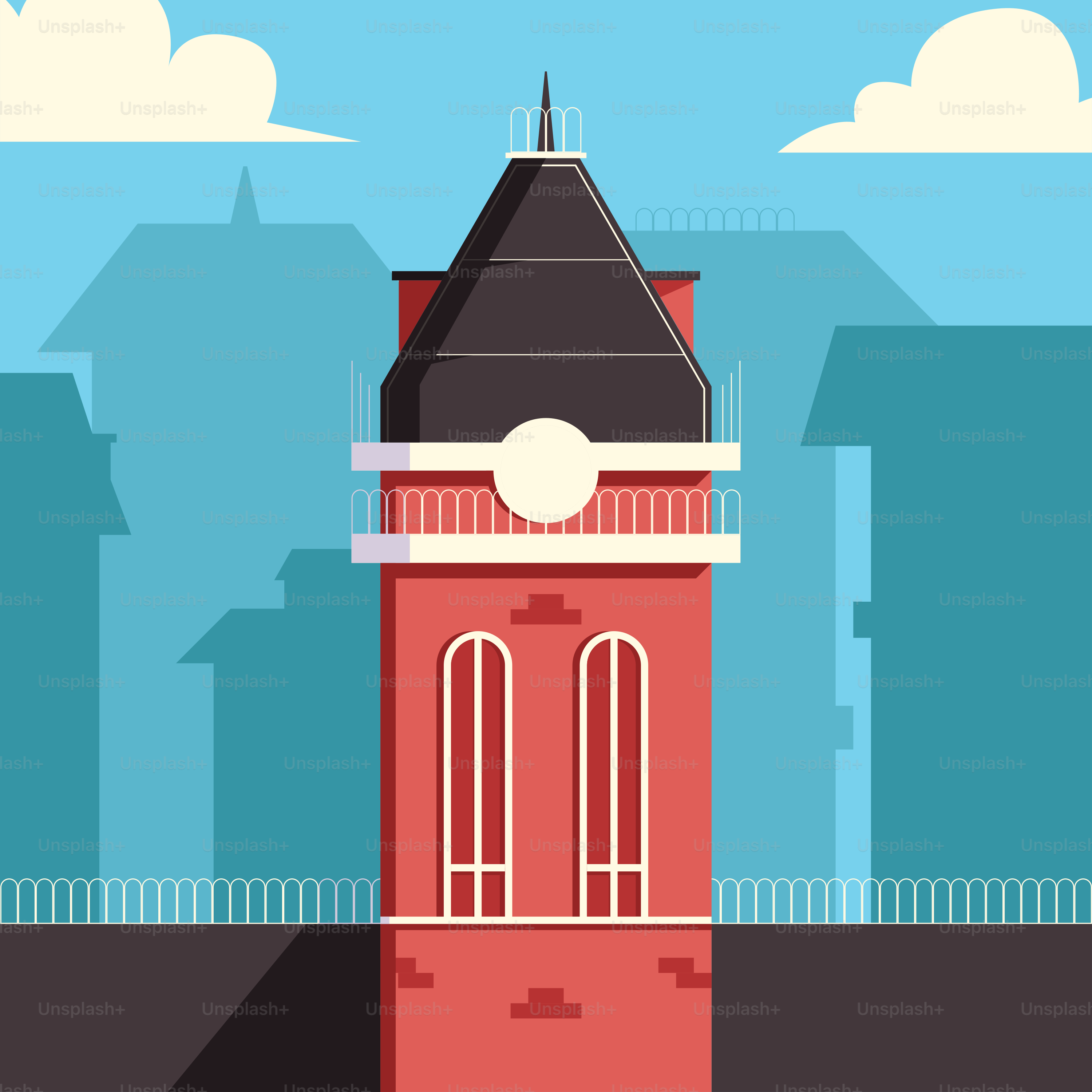 Ein roter Turm mit einer Uhr auf der Spitze