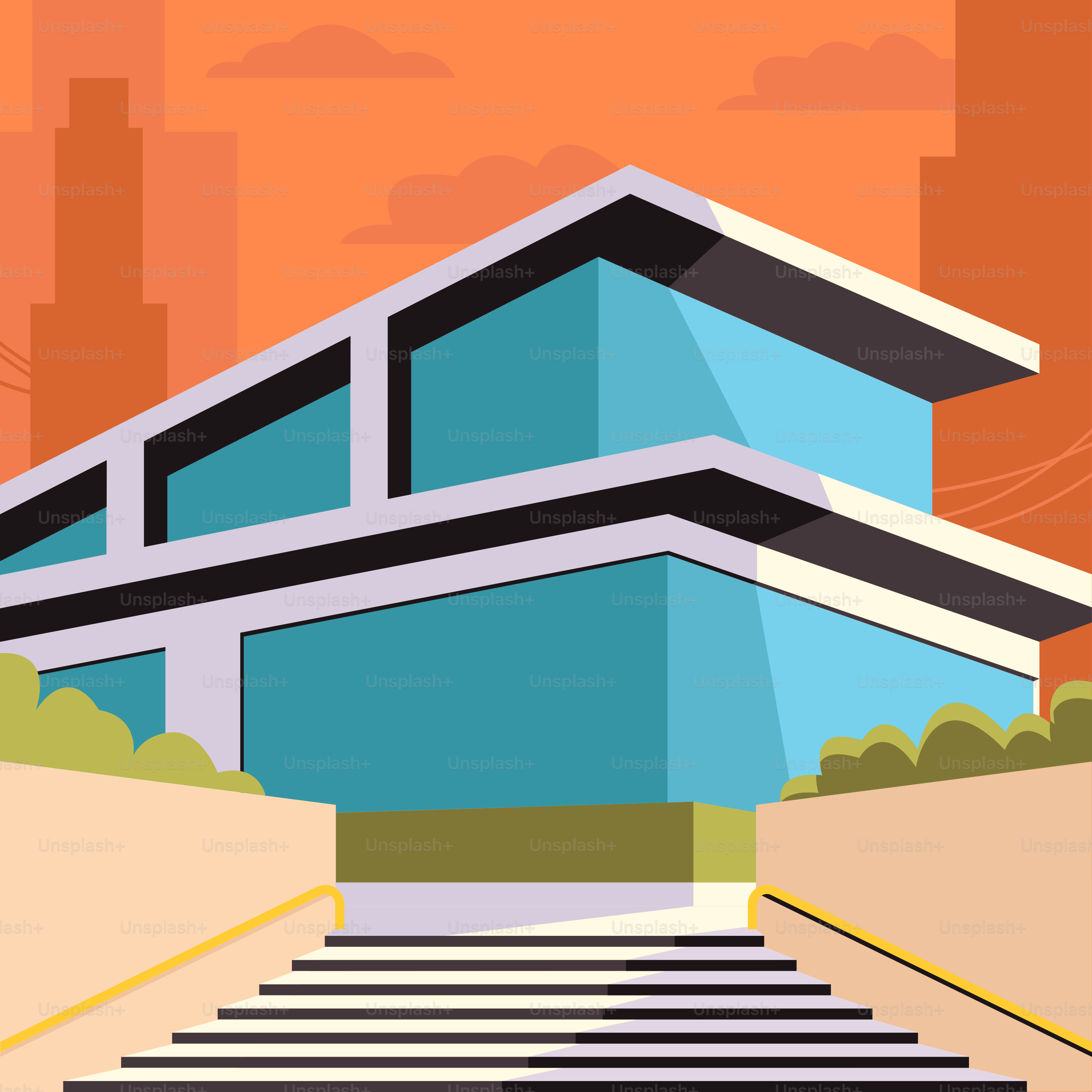 Um cartaz de um prédio no meio de uma cidade