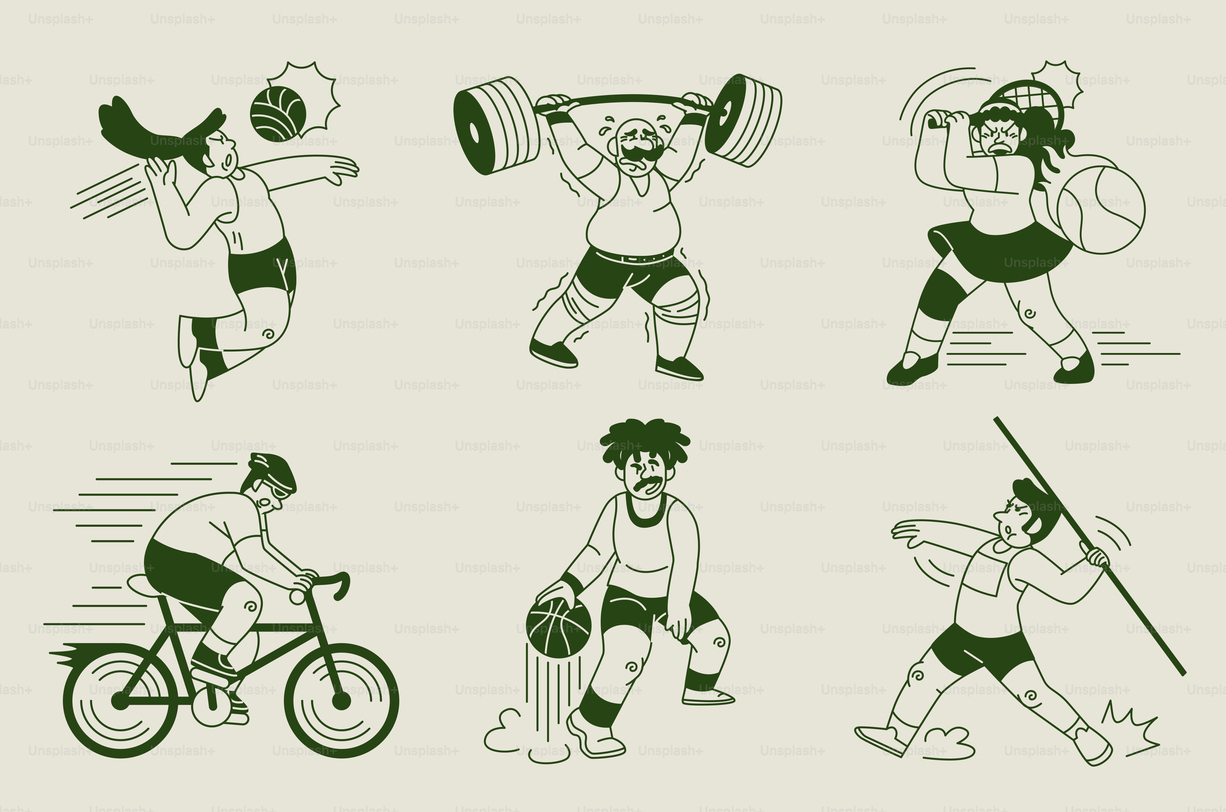 Un dibujo de un hombre realizando diferentes actividades