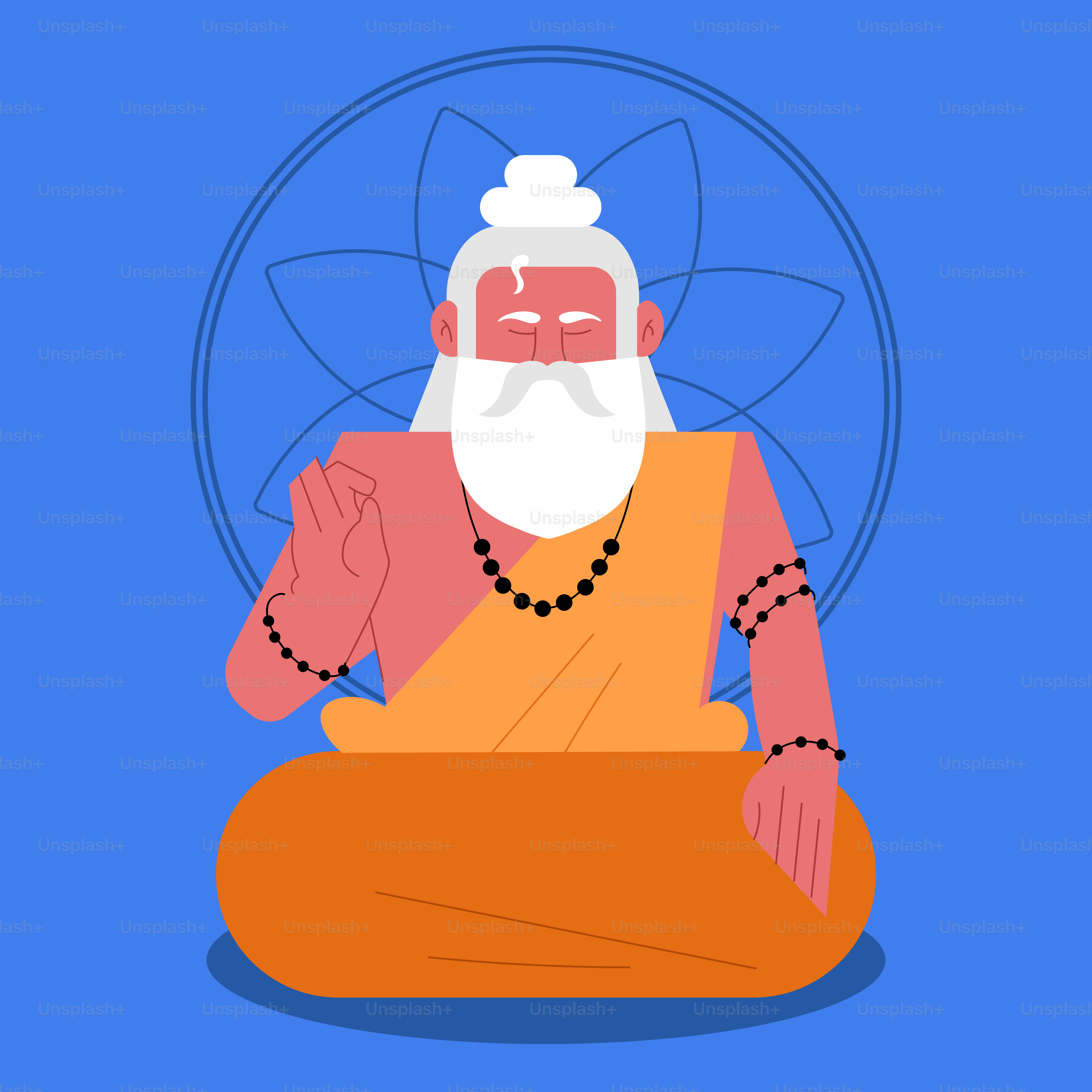 A man with a white beard sitting in a meditation pose
