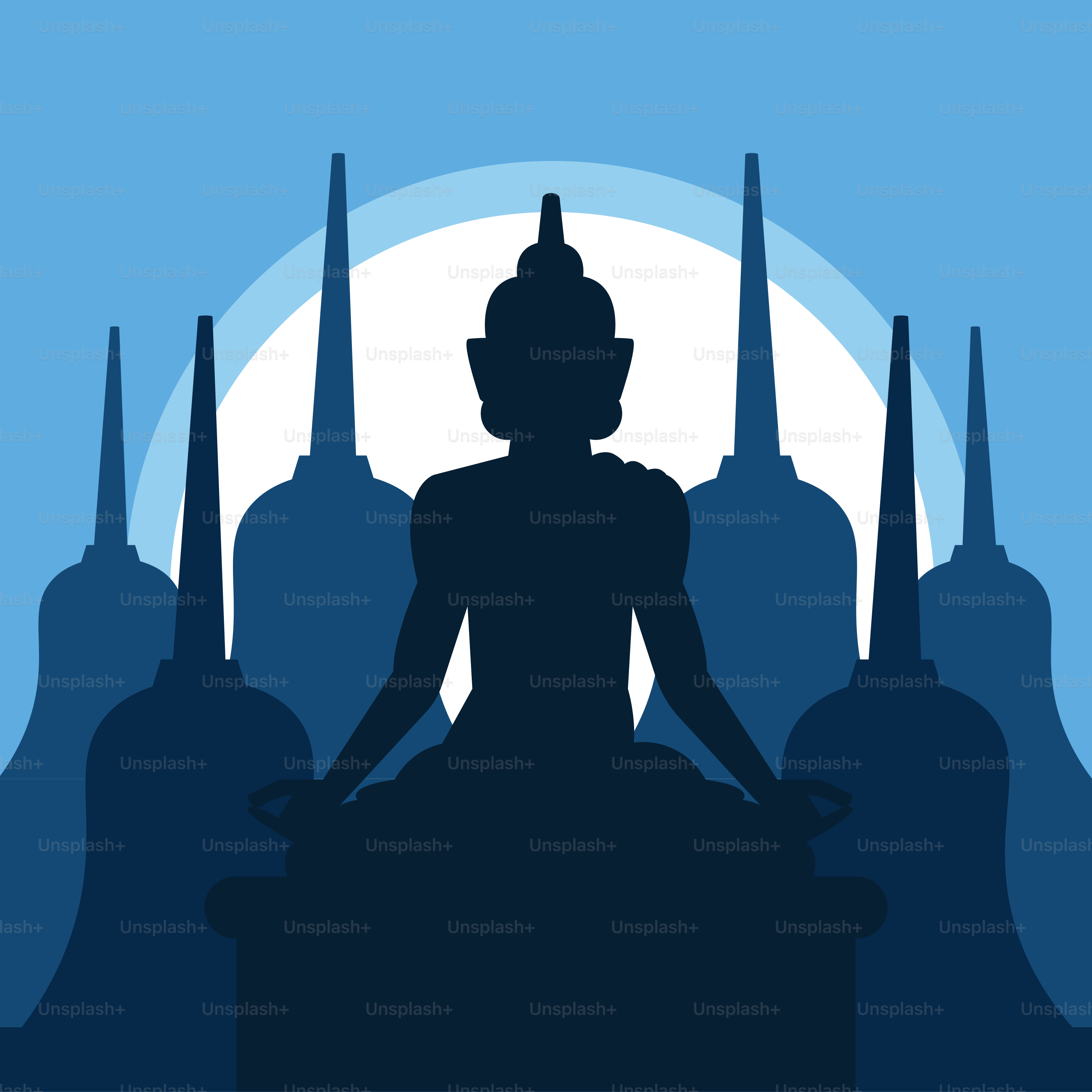 A buddha statue sitting in front of a full moon