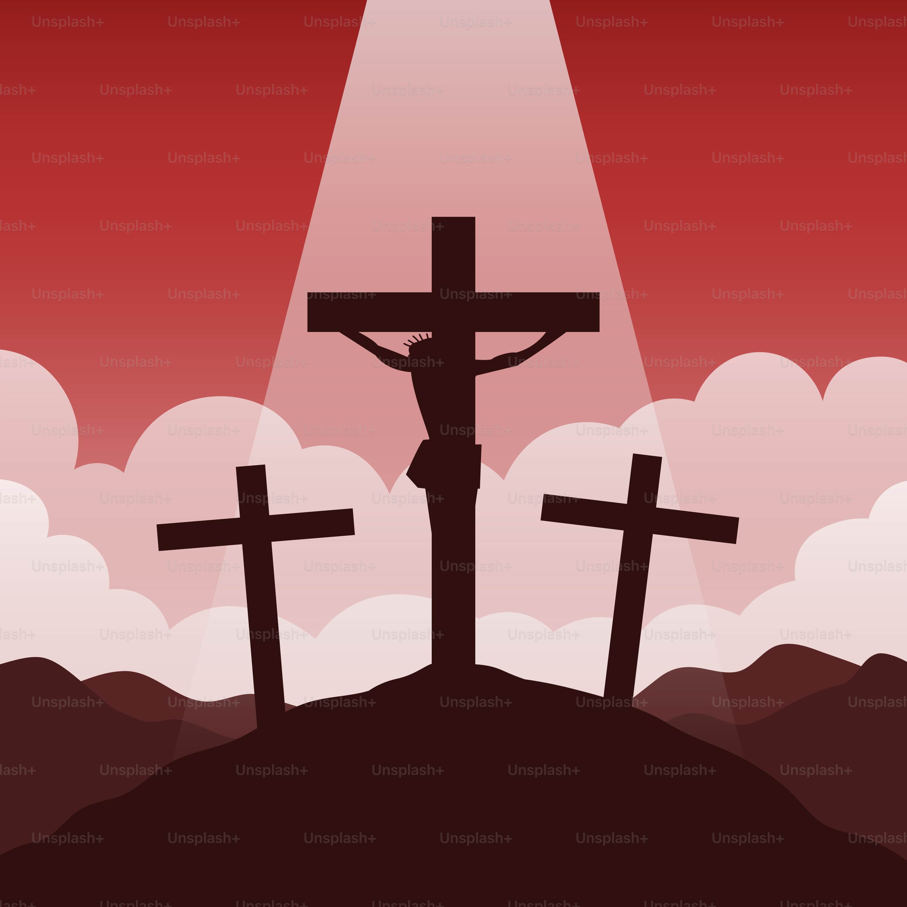 A crucifix on a hill with clouds in the background