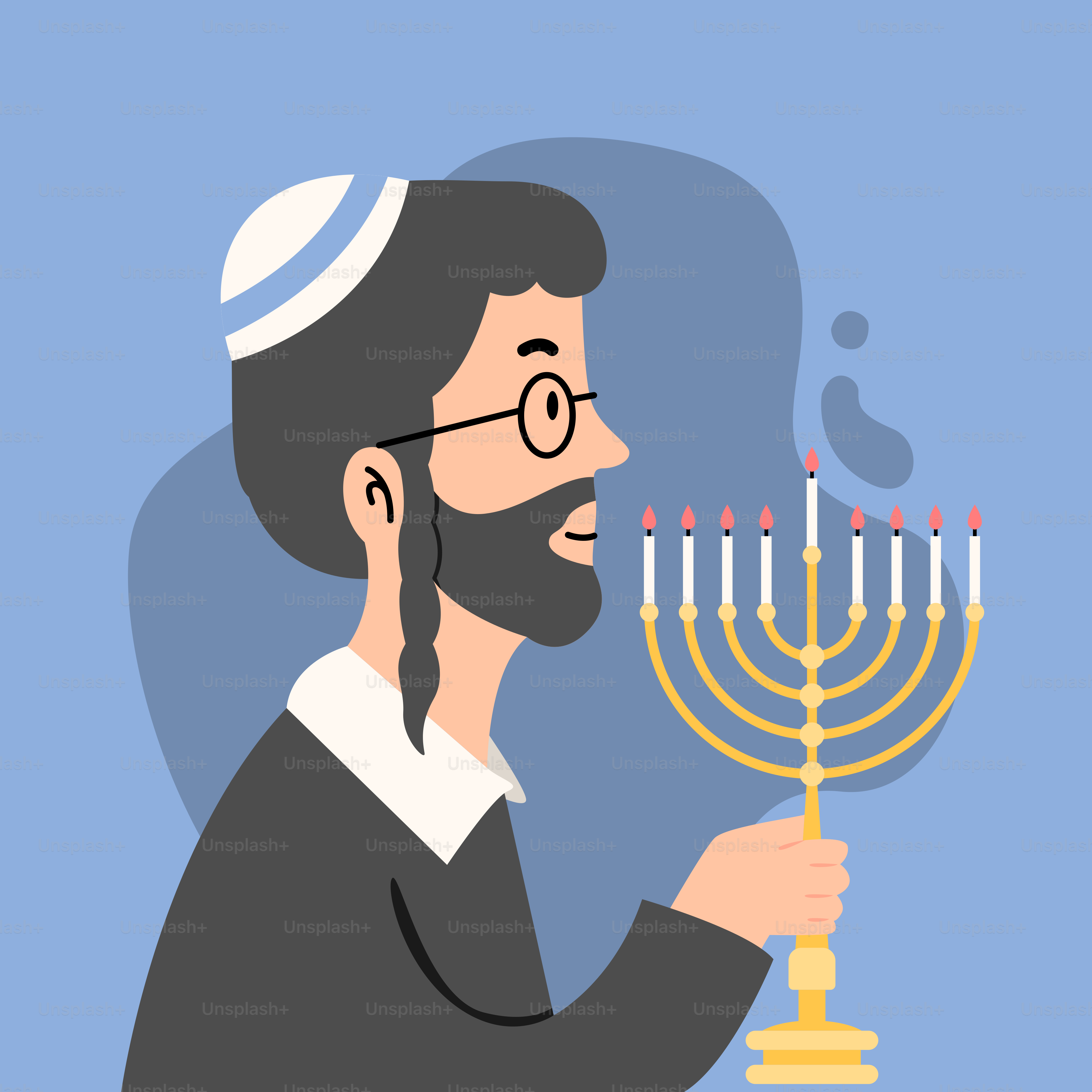 A man holding a lit menorah in his hand