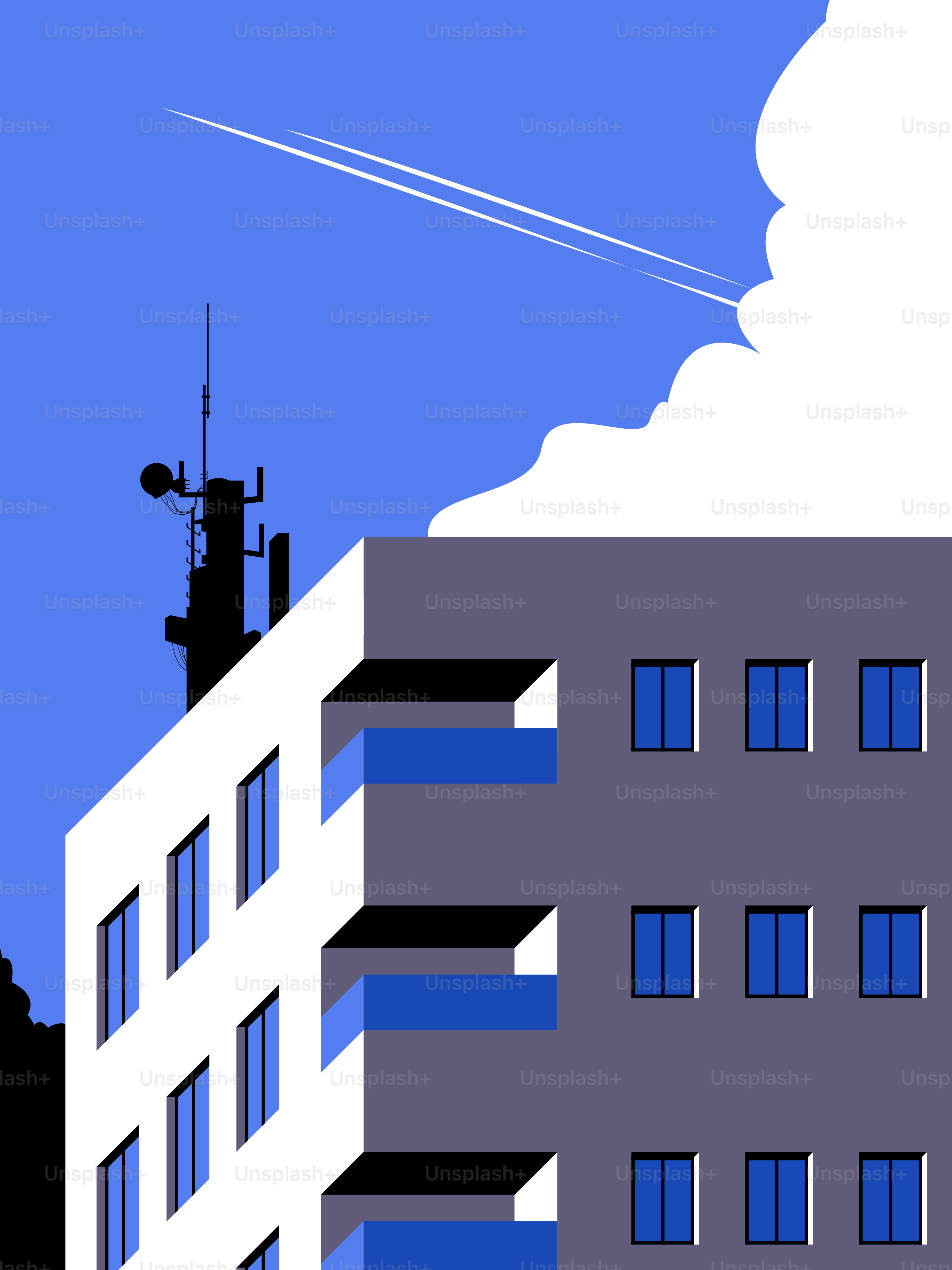 Un grand immeuble survolant un avion