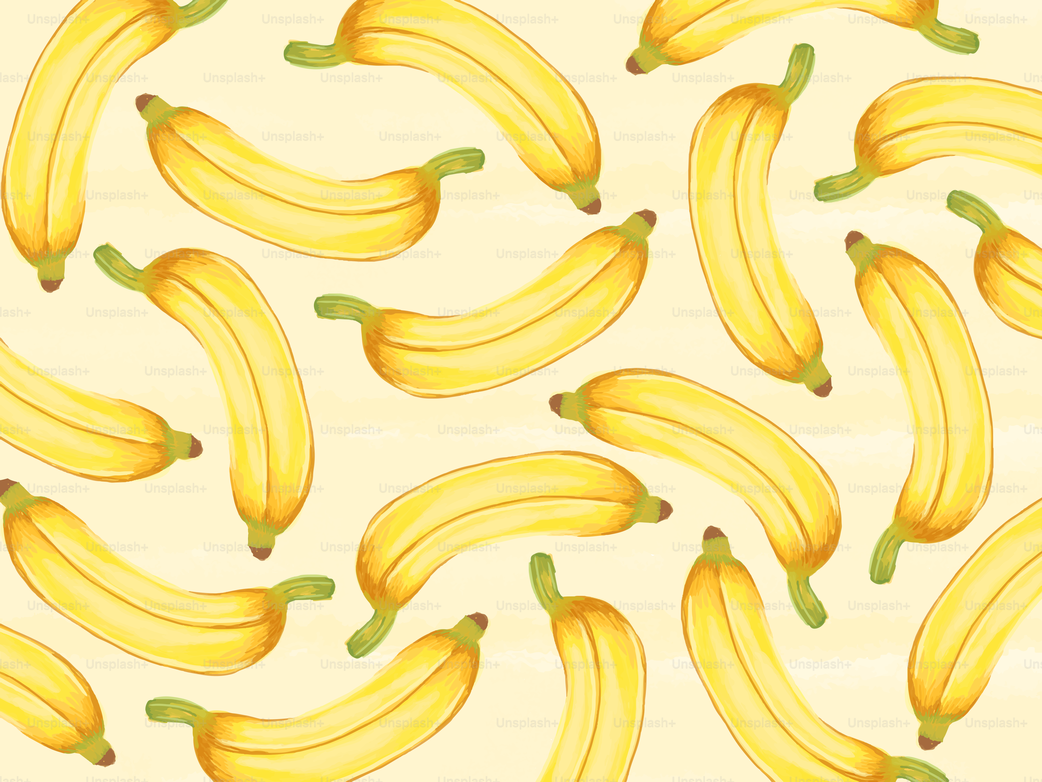 A bunch of bananas on a yellow background