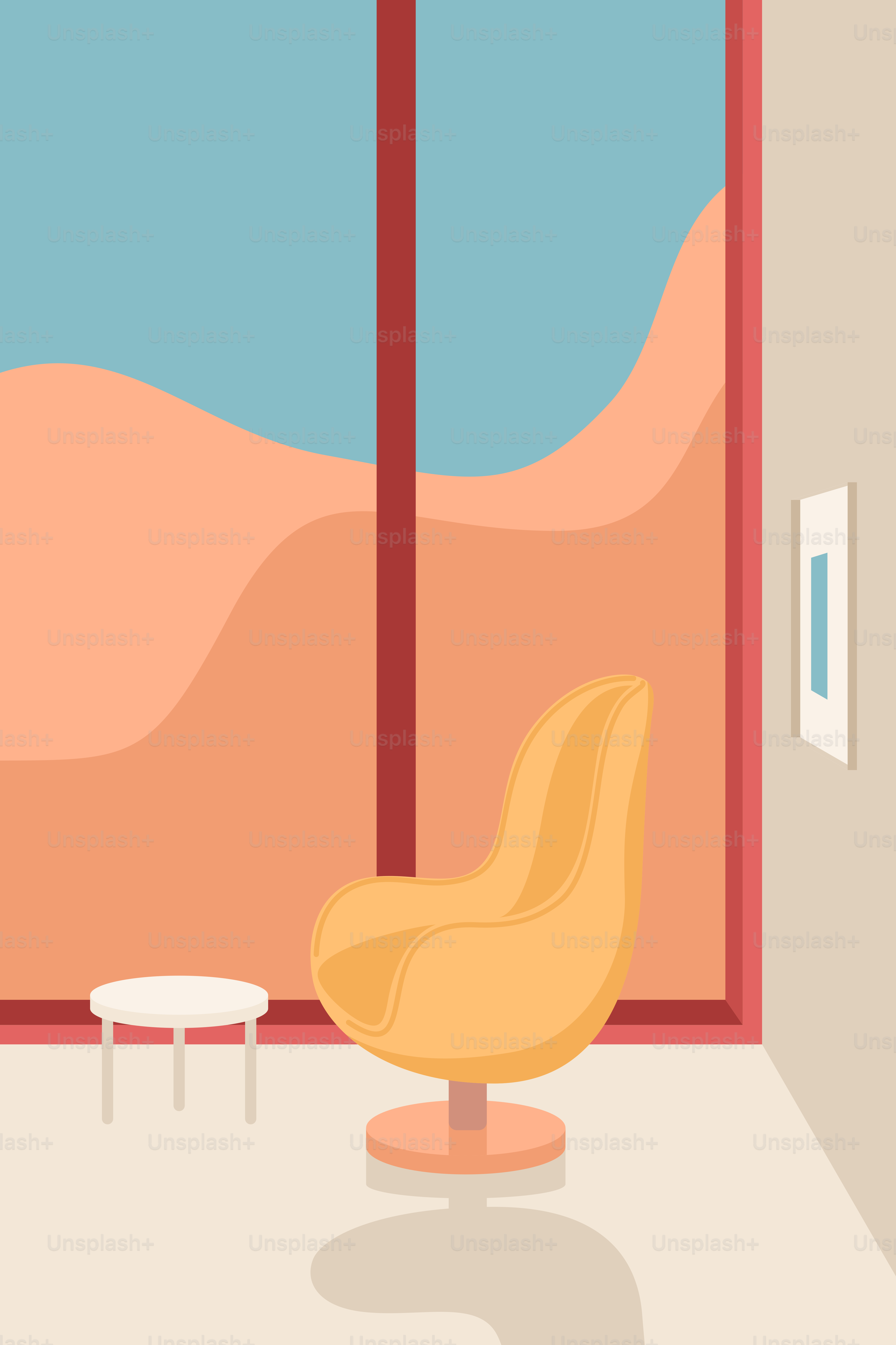 A room with a chair and a table in it